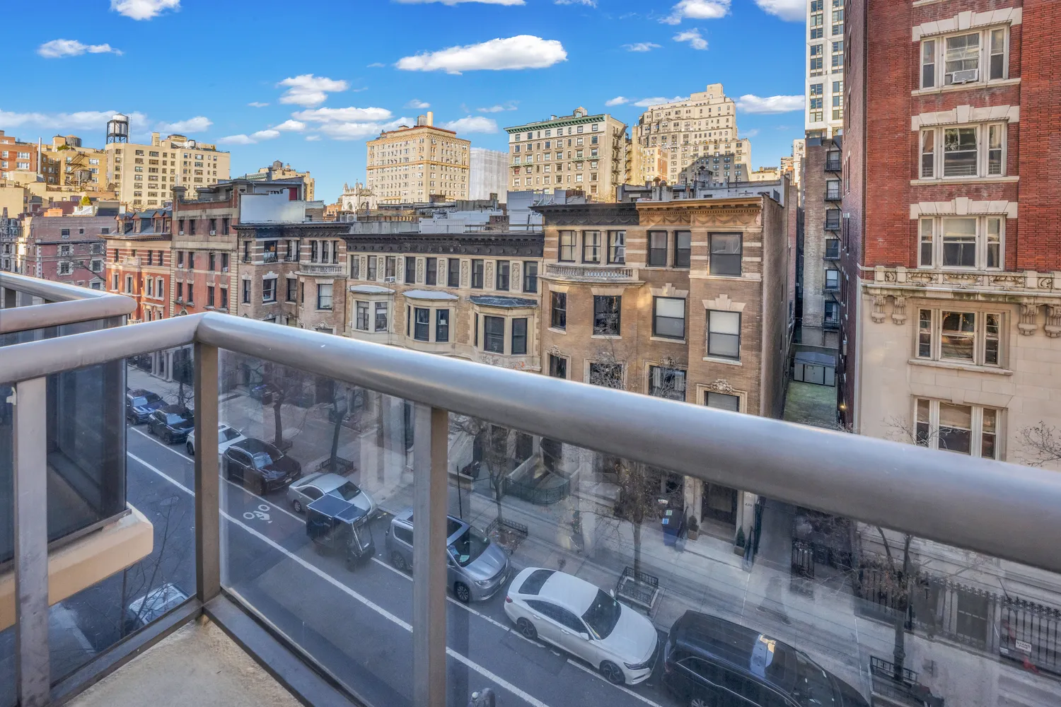a view of a building from a balcony