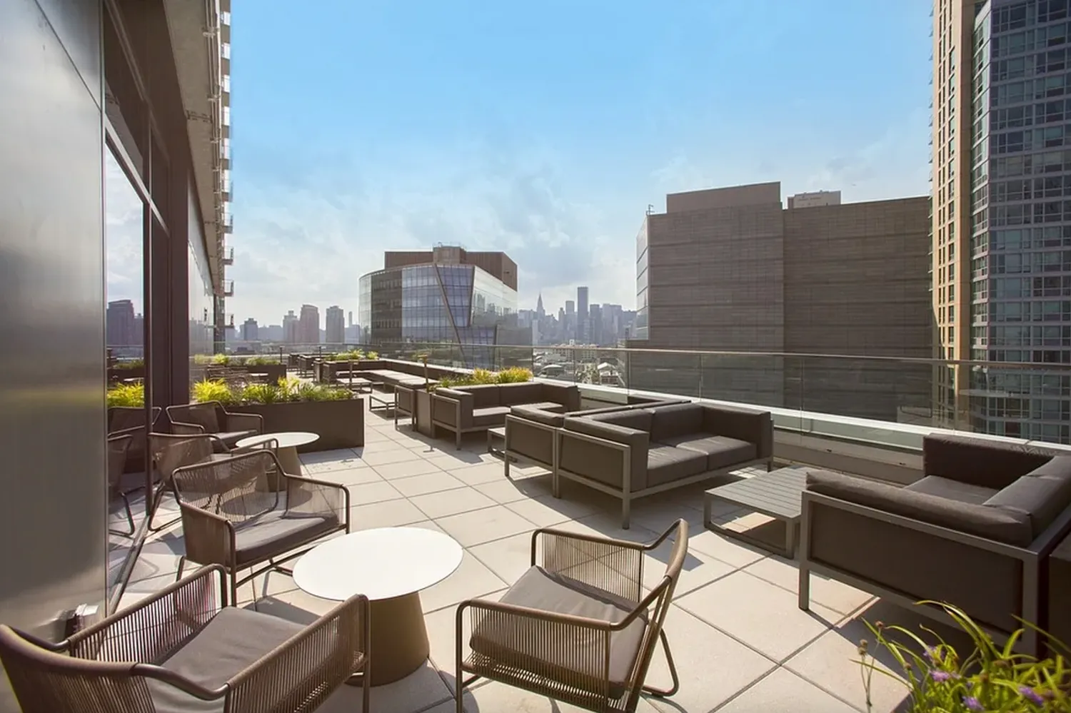 a view of a terrace with chairs