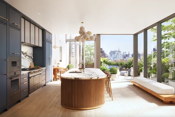 a dining room with large window