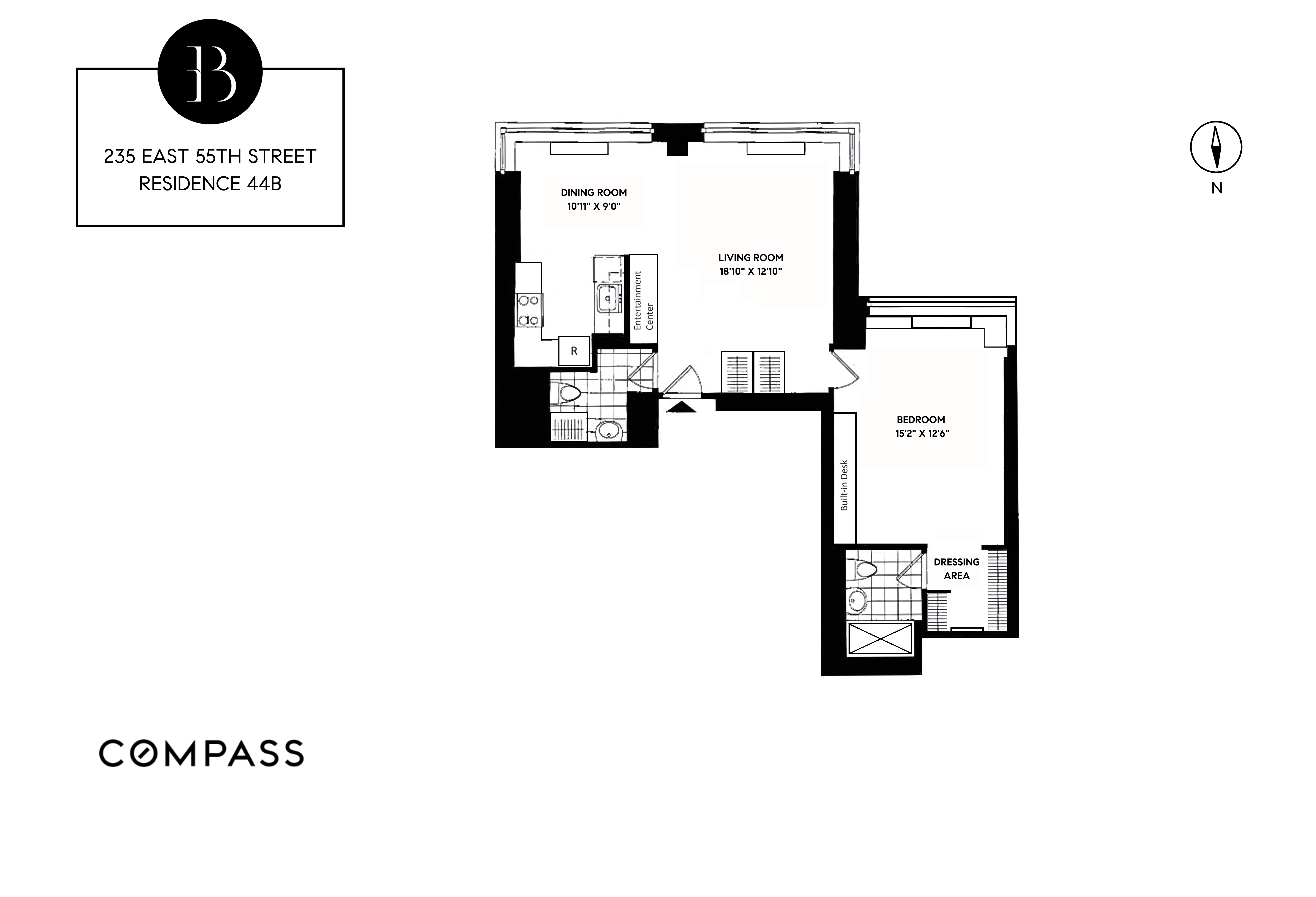 235 East 55th Street, Unit 44B Manhattan, NY 10022 - Photo 12 of 12 a picture of a floor plan