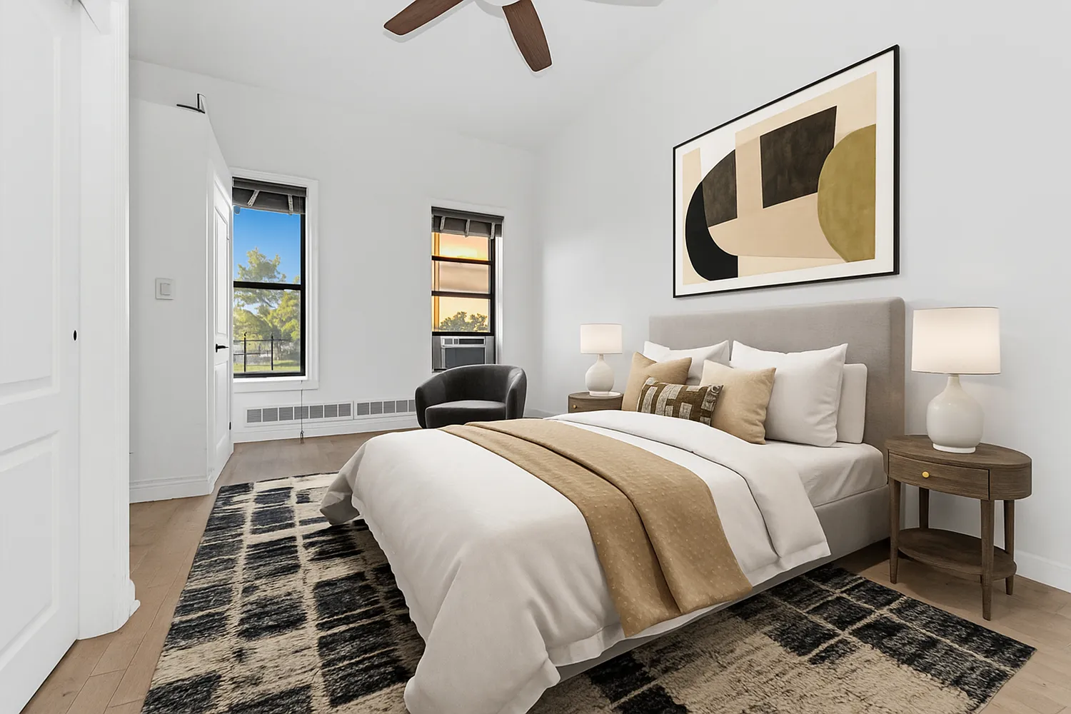 a bedroom with bed and a window