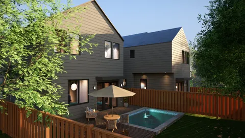 a front view of a house with yard and outdoor seating