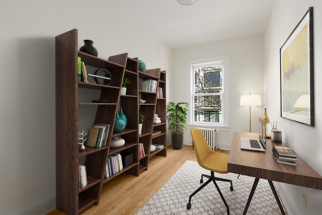 993 Lorimer Street, Unit 2 Brooklyn, NY 11222 - Photo 11 of 15 a view of a workspace with furniture and a book shelf