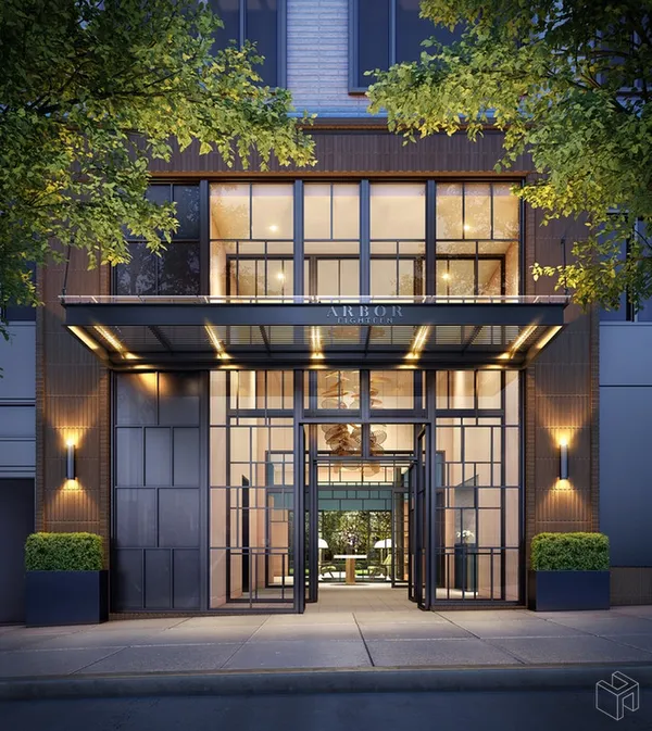 a front view of a building with street view