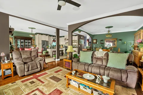 a living room with furniture and a rug