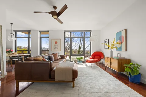 a living room with furniture flowerpot and window