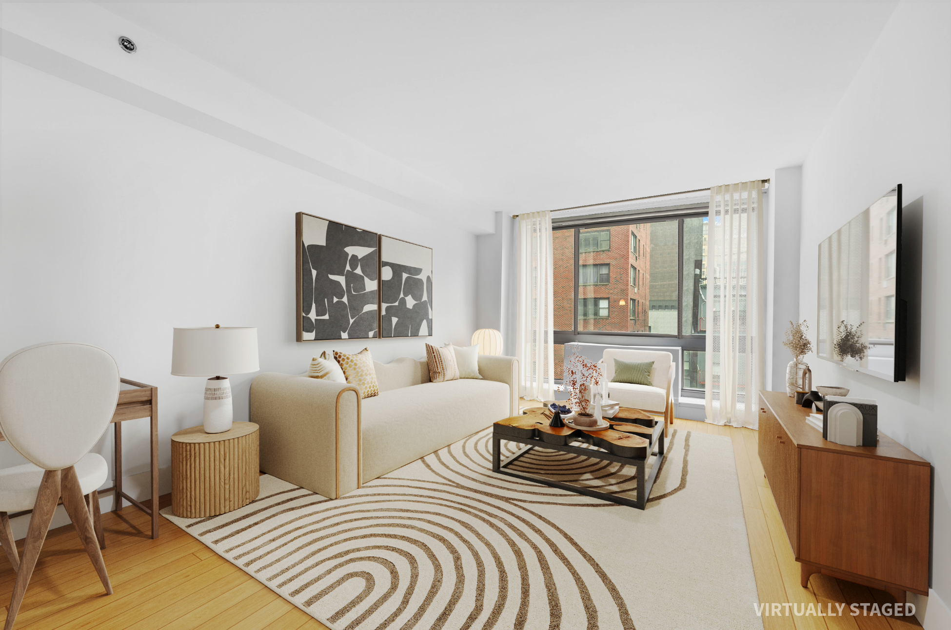 242 East 25th Street, Unit 5B Manhattan, NY 10010 - Photo 3 of 12 a bedroom with furniture and a flat screen tv