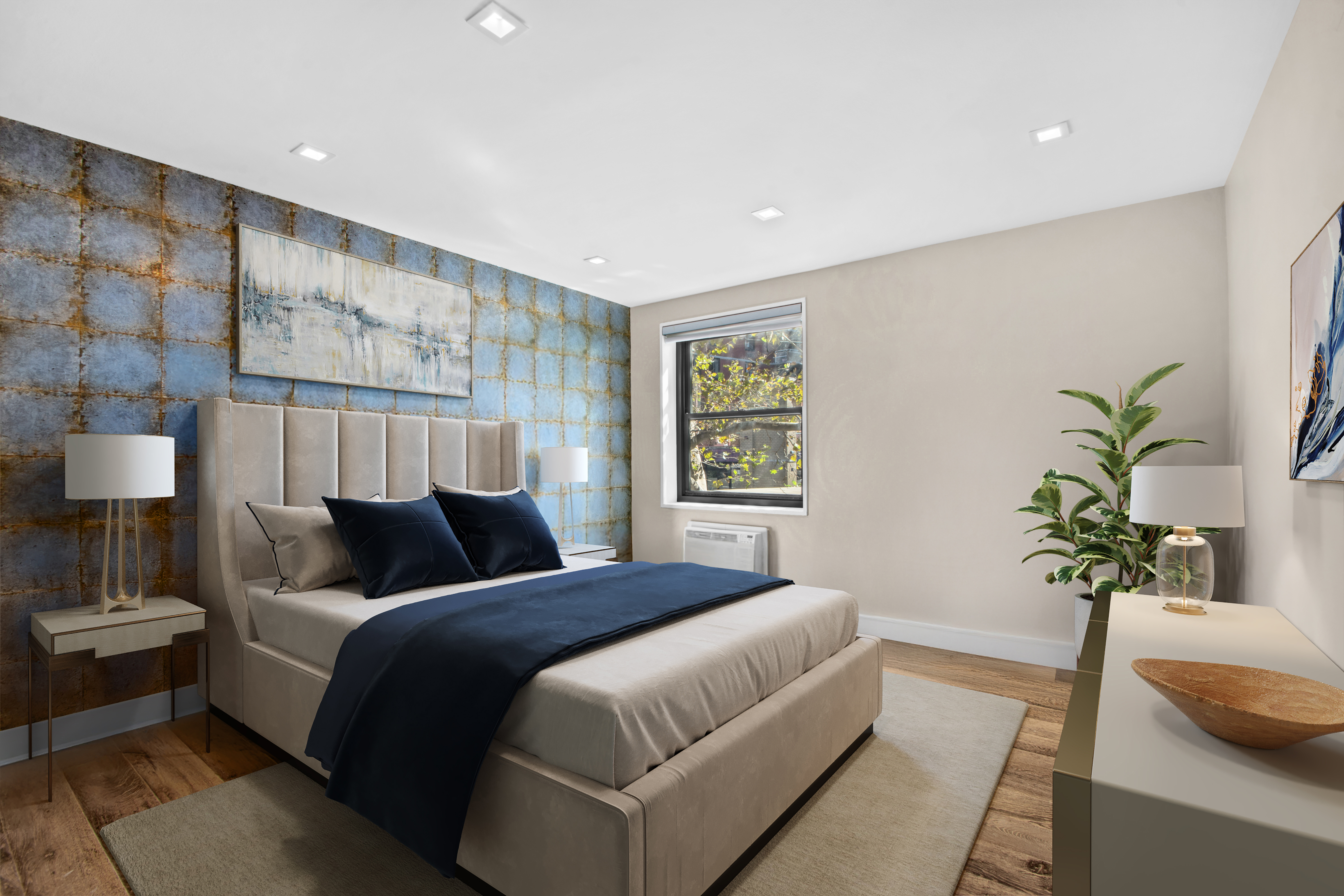 690 Washington Street, Unit 1A Manhattan, NY 10014 - Photo 8 of 17 a bedroom with bed and a potted plant