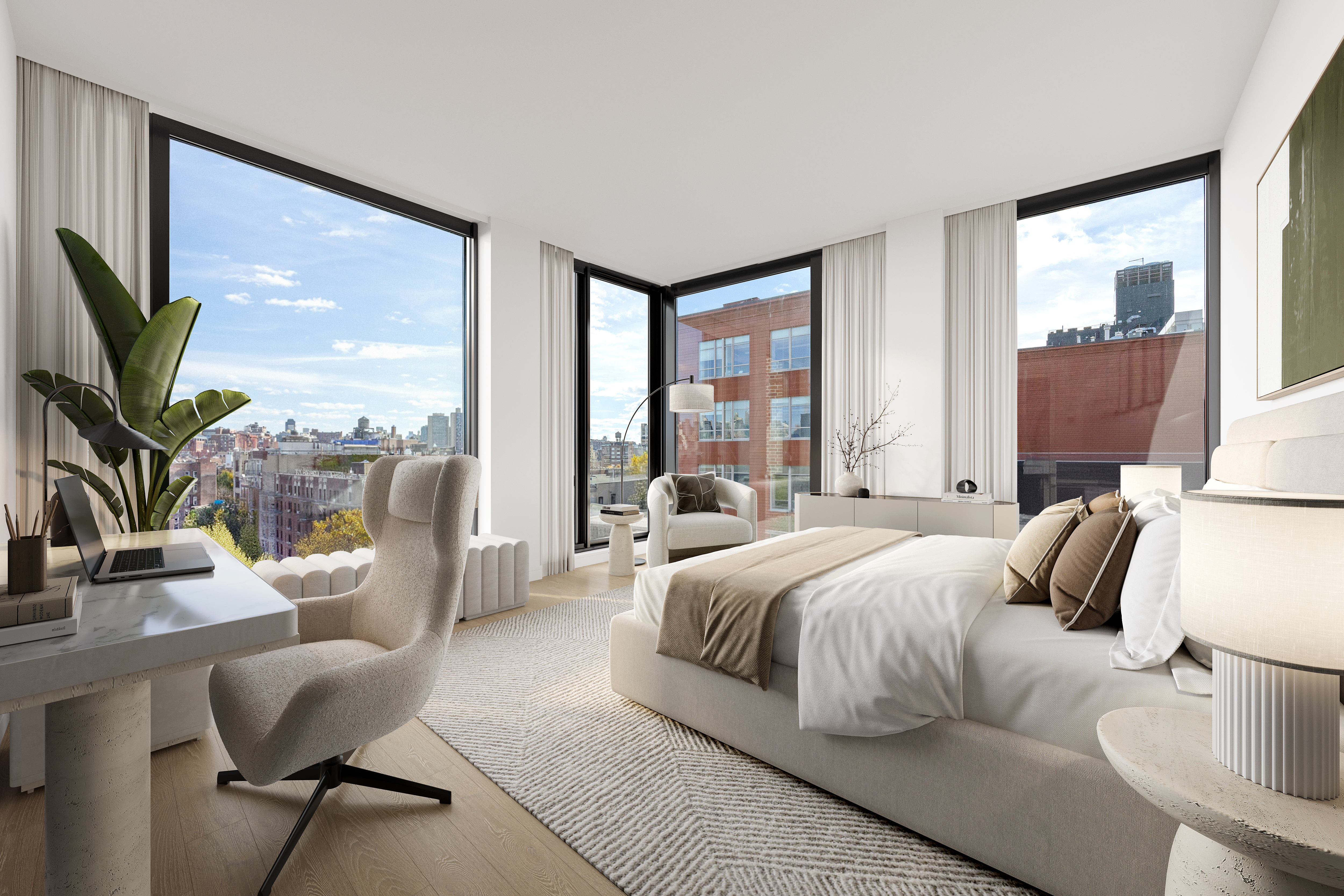 100 Barrow Street, Unit 9A Manhattan, NY 10014 - Photo 7 of 12 a bedroom with a large bed and a large window