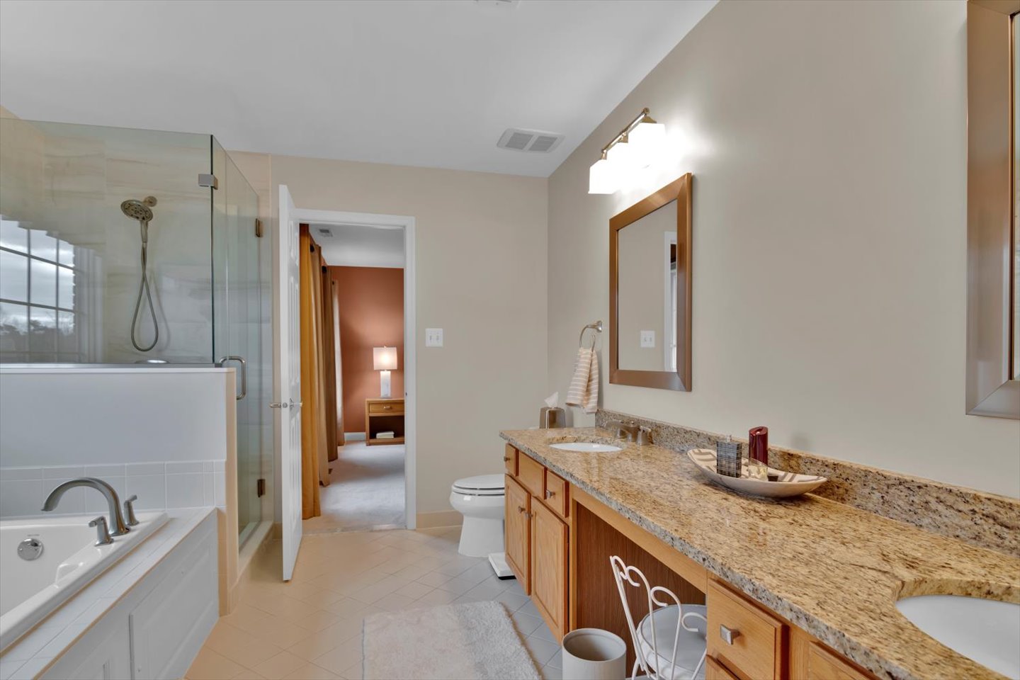 3 Pembroke Drive Voorhees, NJ 08043 - Photo 60 of 112 a en suite bathroom with a granite countertop sink and a mirror