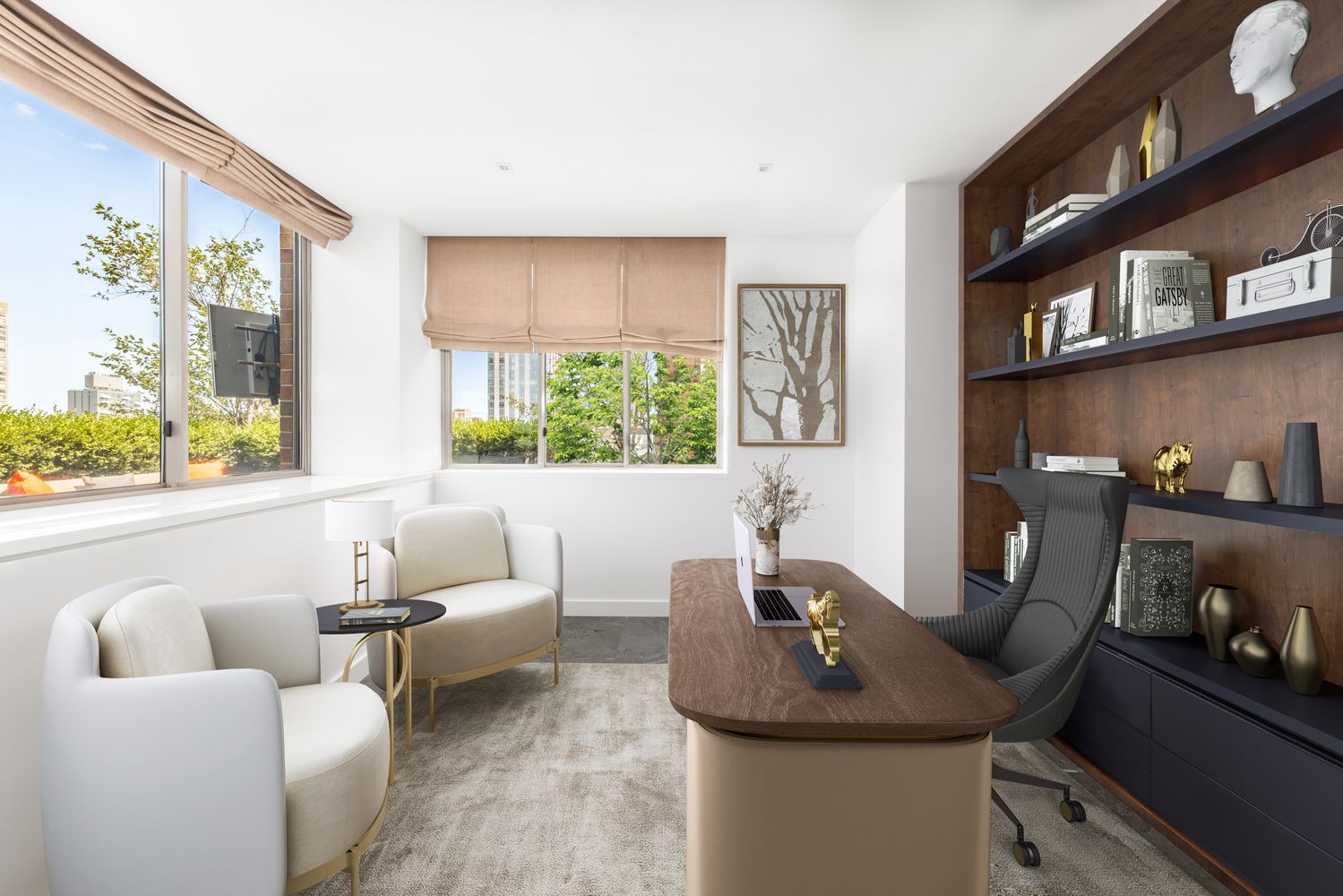 a living room with furniture and a window