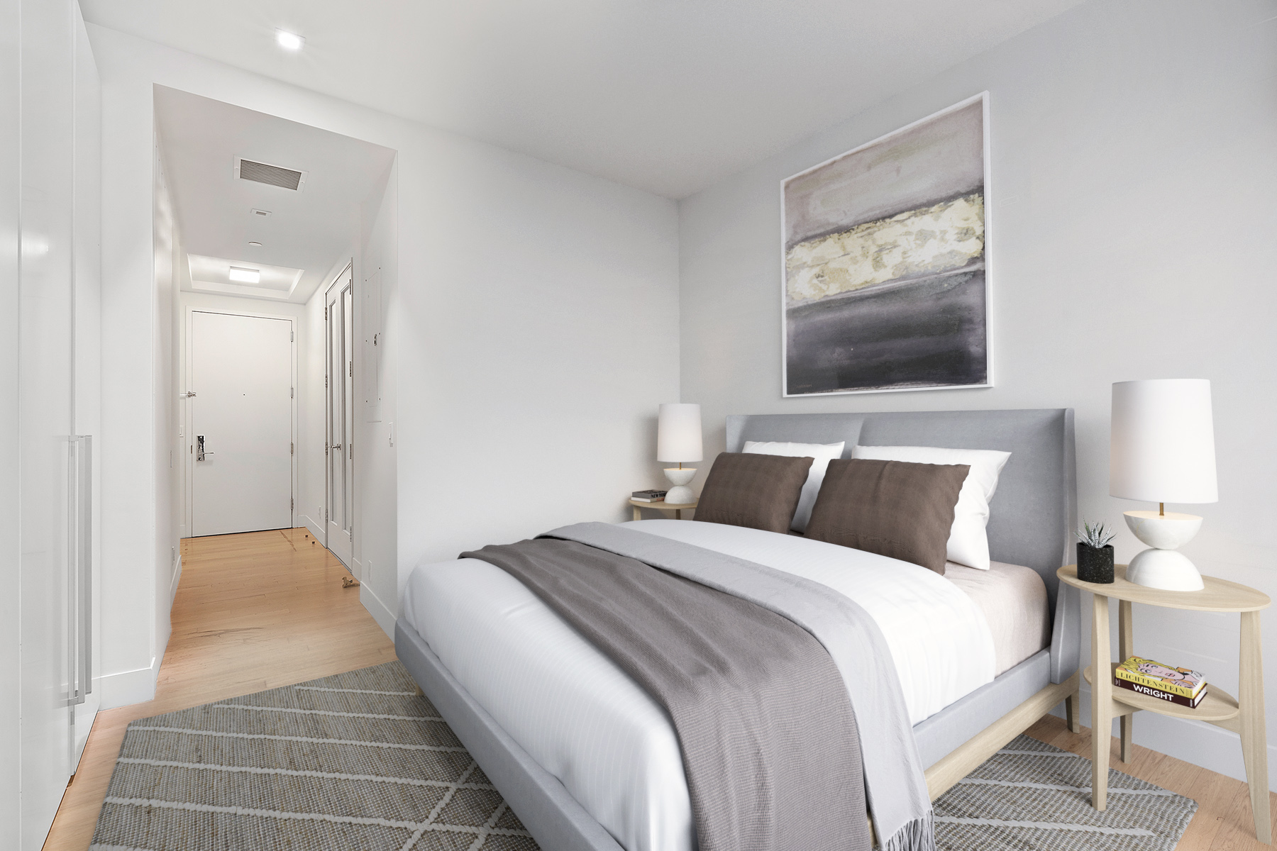 111 Fulton Street, Unit 309 Manhattan, NY 10038 - Photo 2 of 12 a bedroom with bed and walk in closet