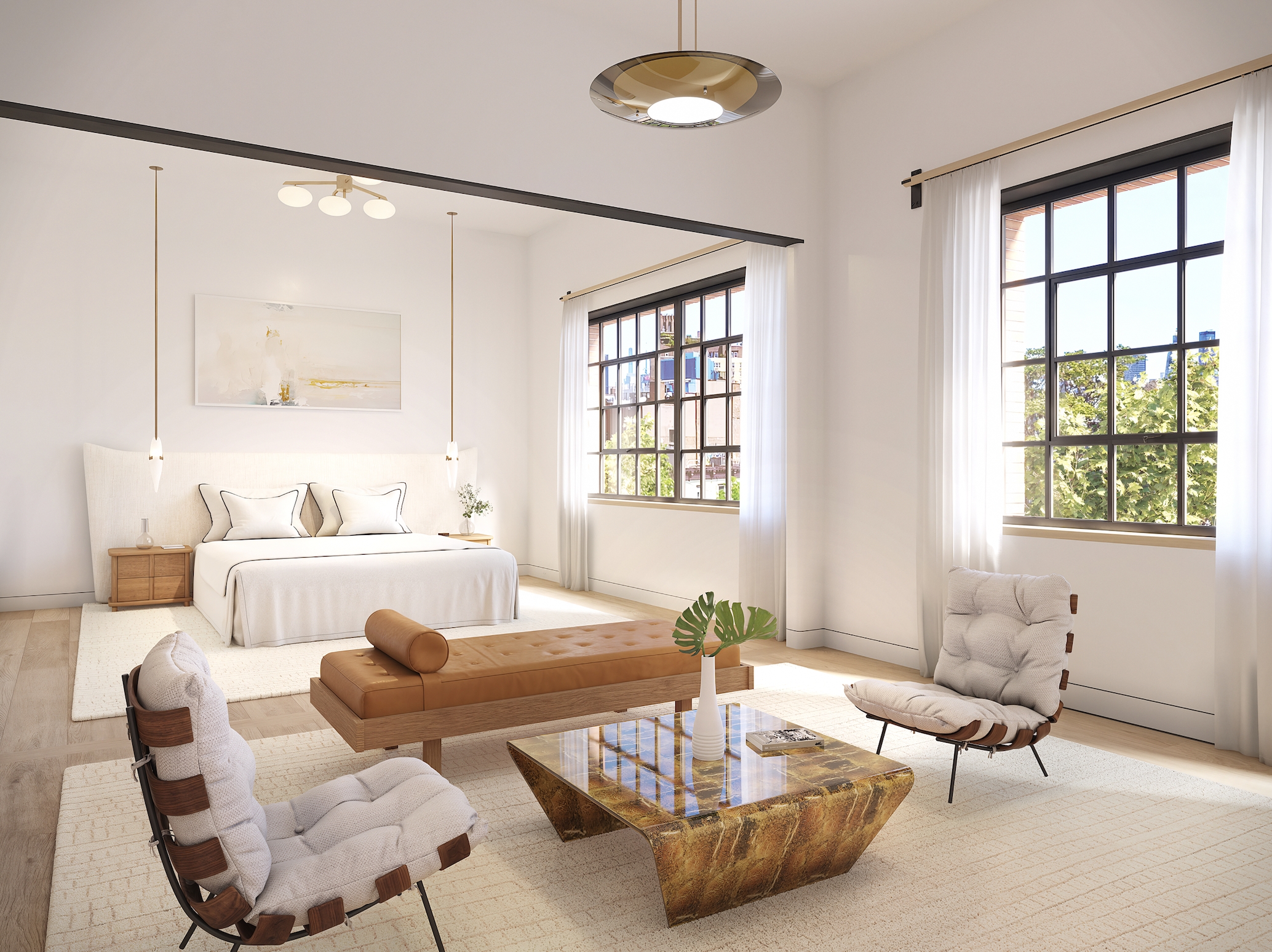 125 Perry Street, Unit PHE Manhattan, NY 10014 - Photo 7 of 17 a living room with furniture and a large window