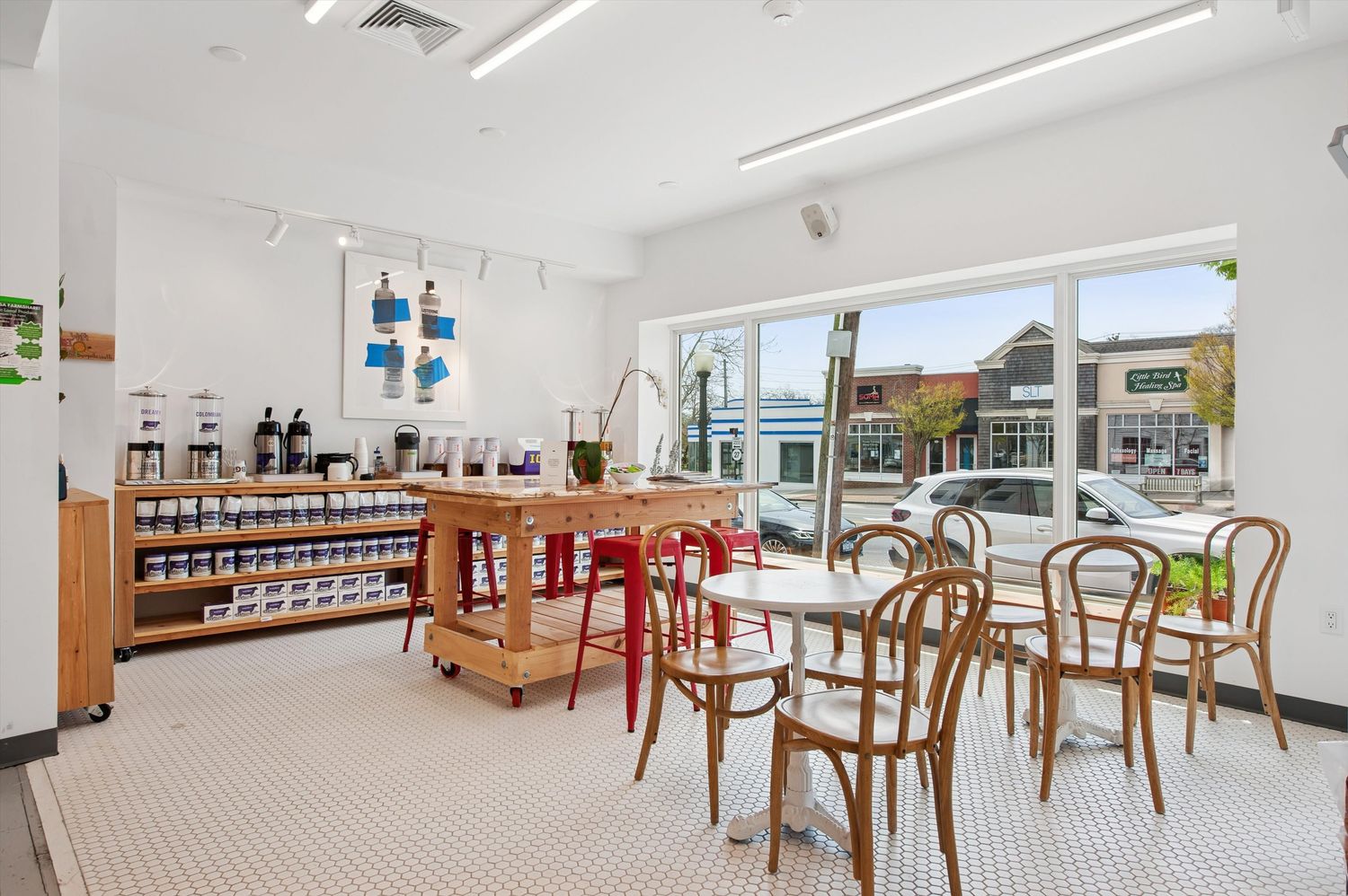 a room with furniture and a large window