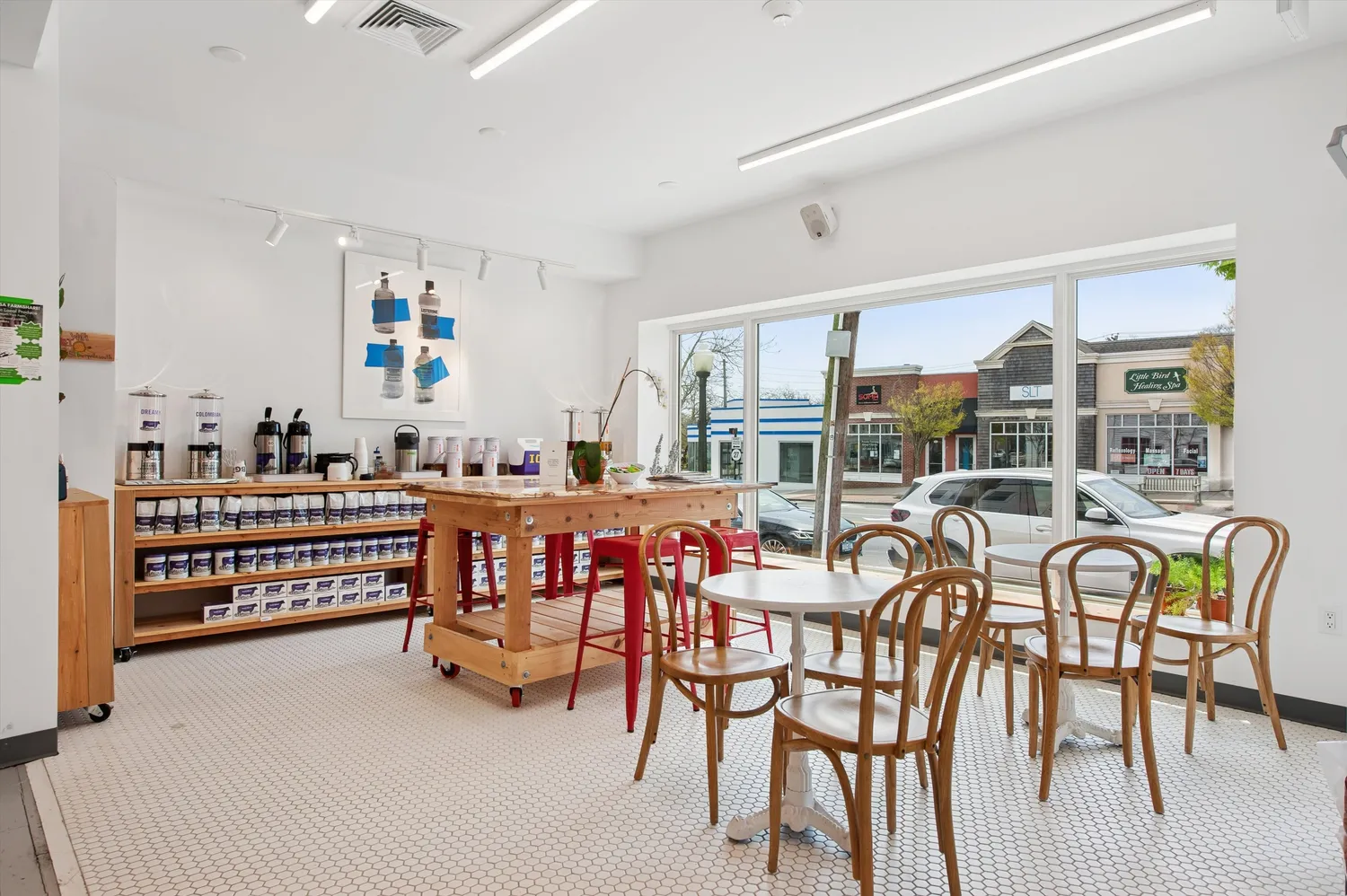 a room with furniture and a large window