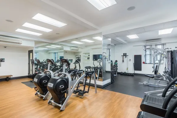 a view of a room with gym equipment