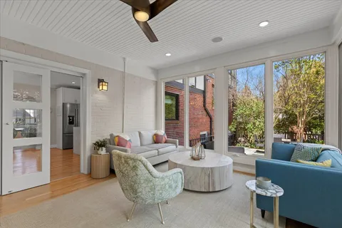 a view of a hallway with workspace