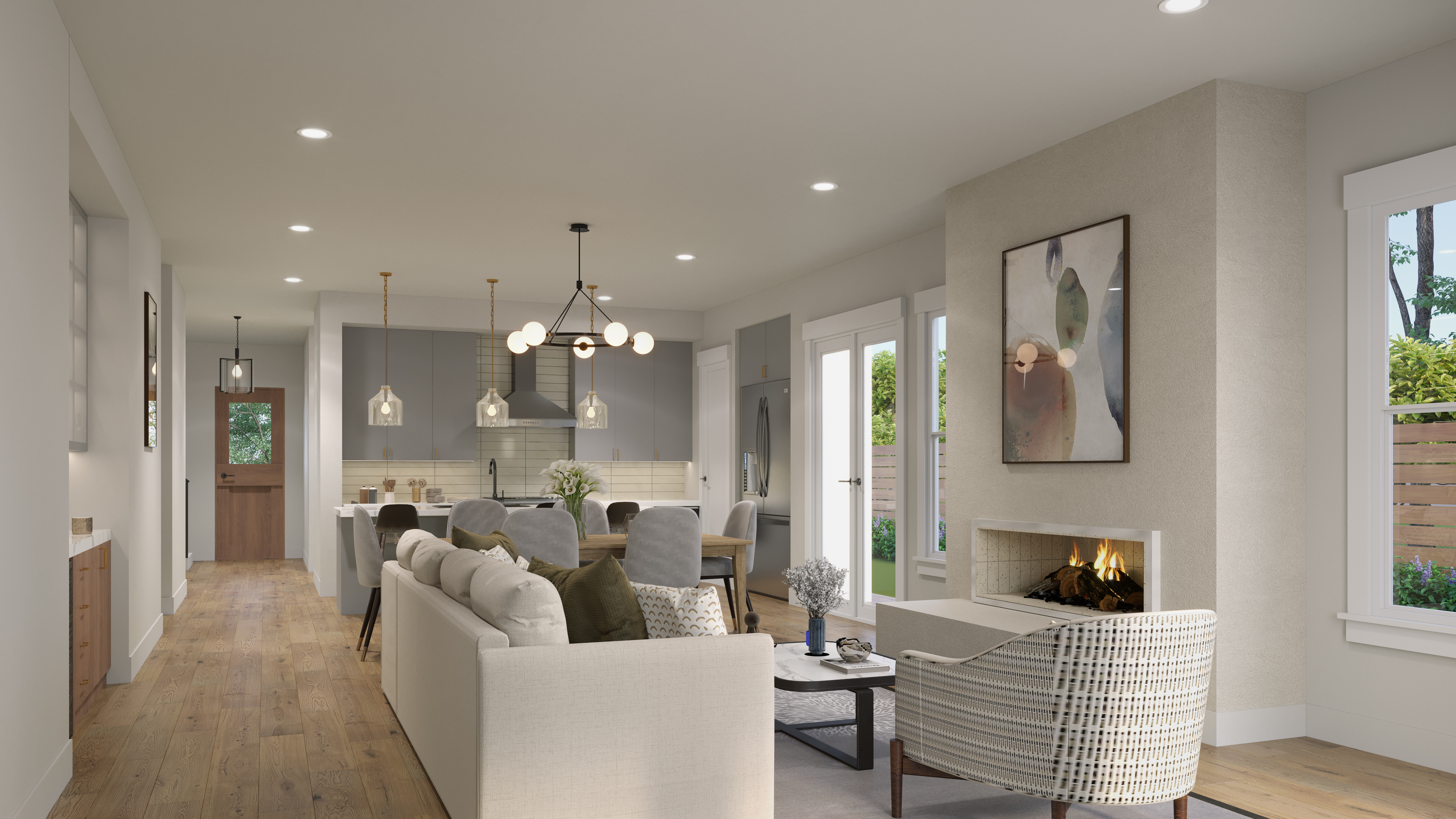 1817 Ashby Avenue Austin, TX 78704 - Photo 3 of 5 a living room with fireplace furniture and a chandelier