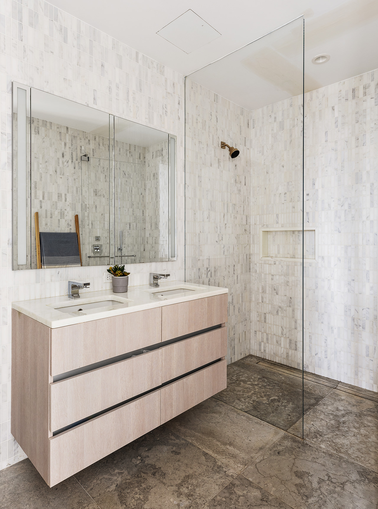 856 Washington Avenue, Unit 6A Brooklyn, NY 11238 - Photo 6 of 15 a bathroom with a double vanity sink mirror and shower
