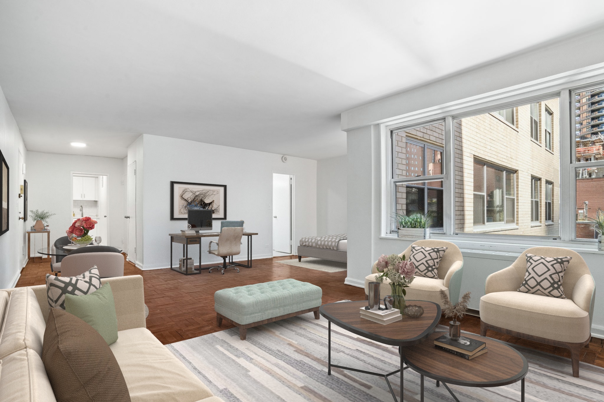 150 East 61st Street, Unit 8B Manhattan, NY 10065 - Photo 5 of 30 a living room with furniture and a large window