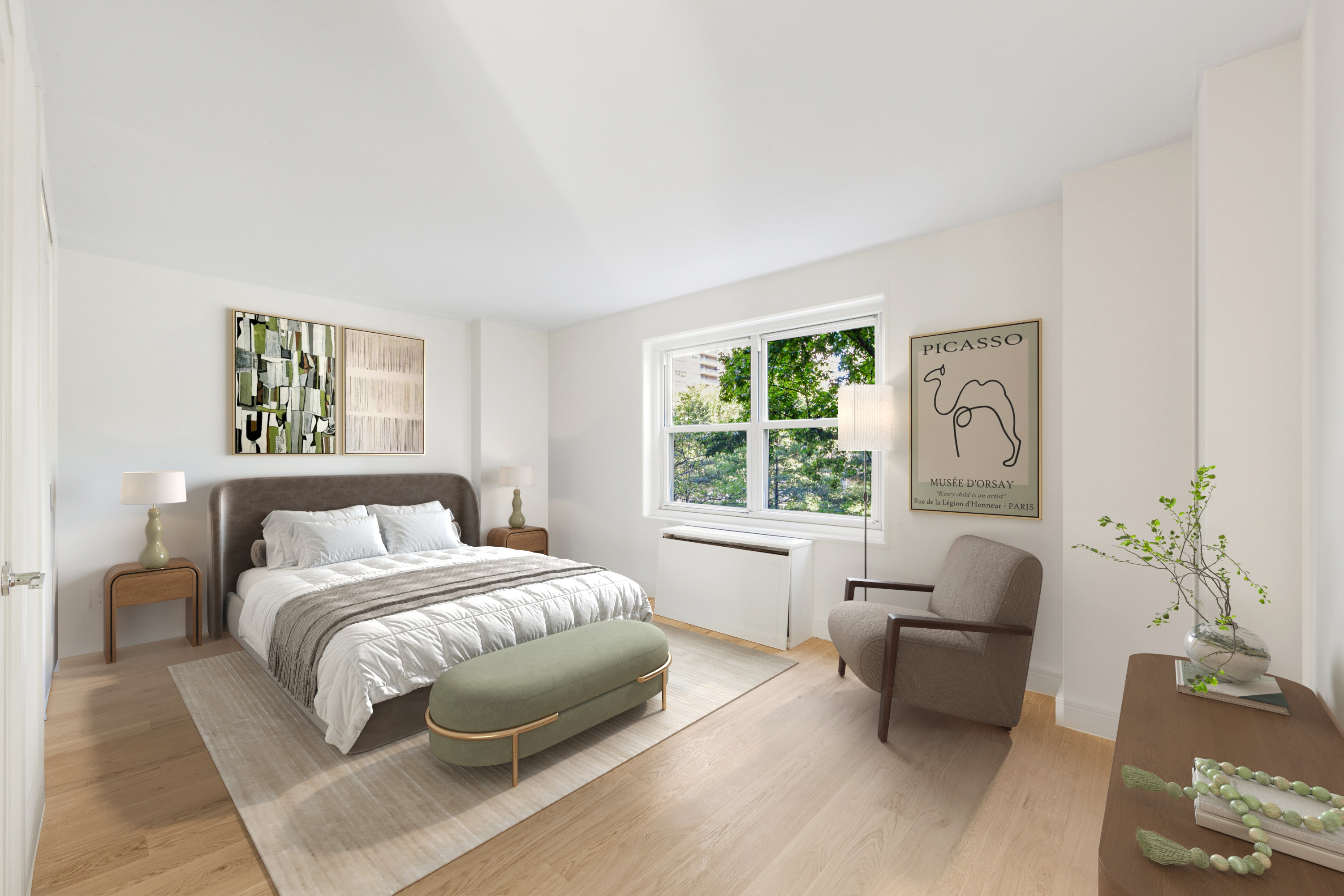 150 West End Avenue, Unit 3G Manhattan, NY 10023 - Photo 4 of 13 a bedroom with a bed and a couch