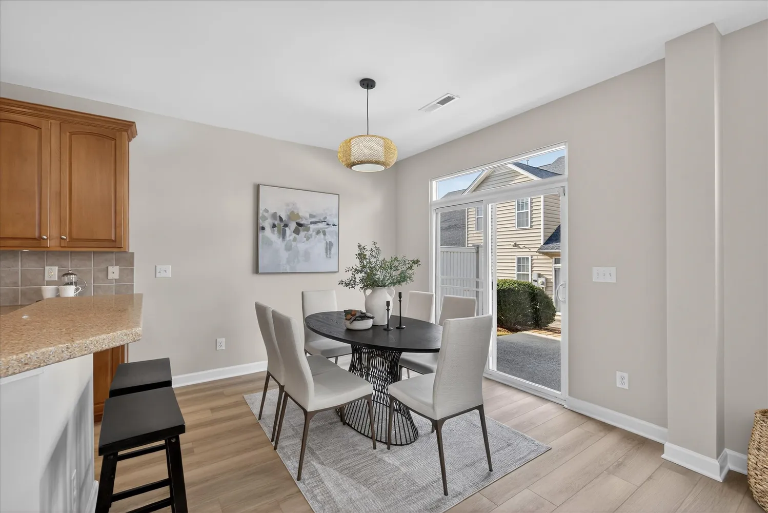 an aerial view of a house with outdoor space