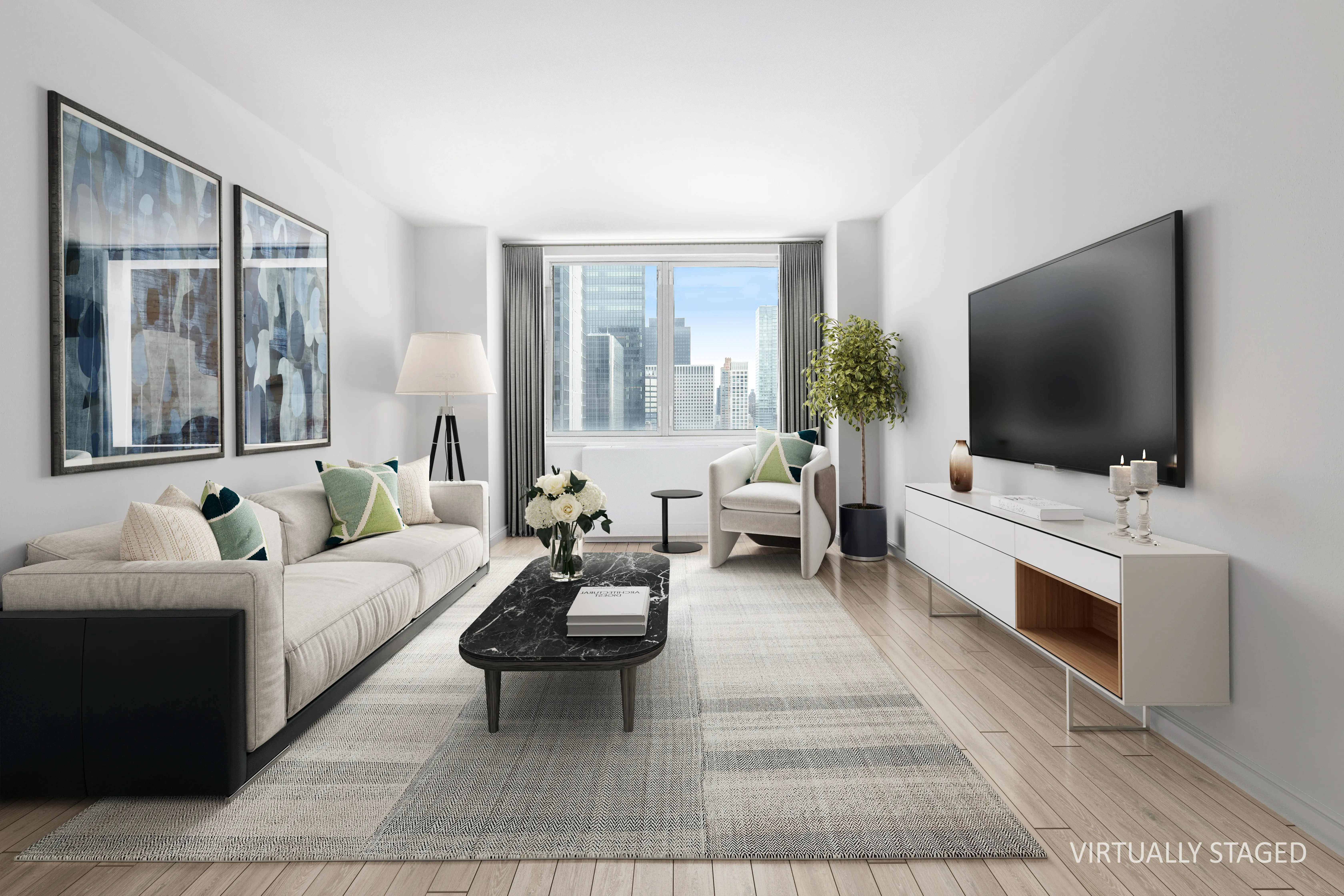 a living room with furniture and a flat screen tv