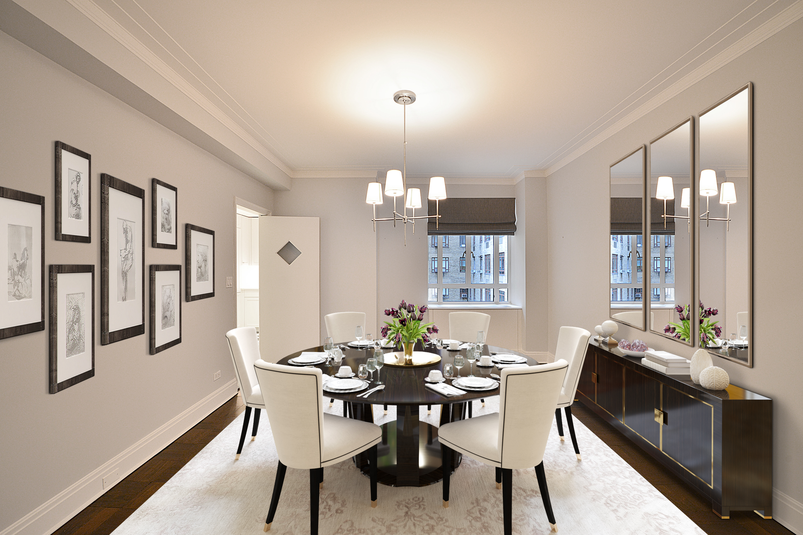 25 Central Park West, Unit 12I Manhattan, NY 10023 - Photo 3 of 7 a view of a dining room with furniture and chandelier