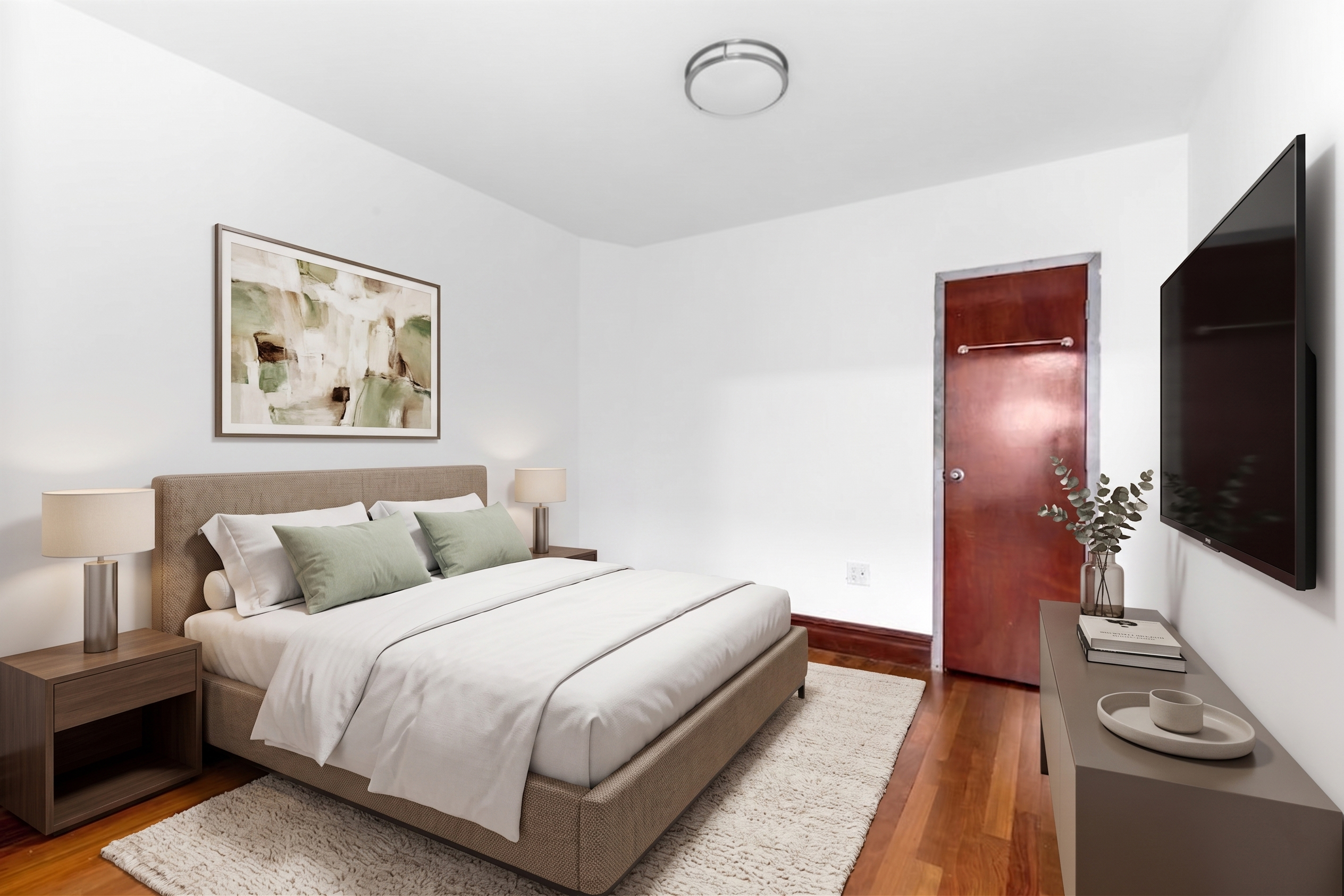 316 West 19th Street, Unit 2E Manhattan, NY 10011 - Photo 4 of 6 a bedroom with a bed and a flat screen tv