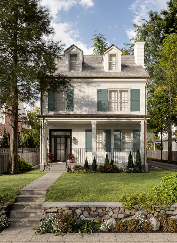 a front view of a house with a garden