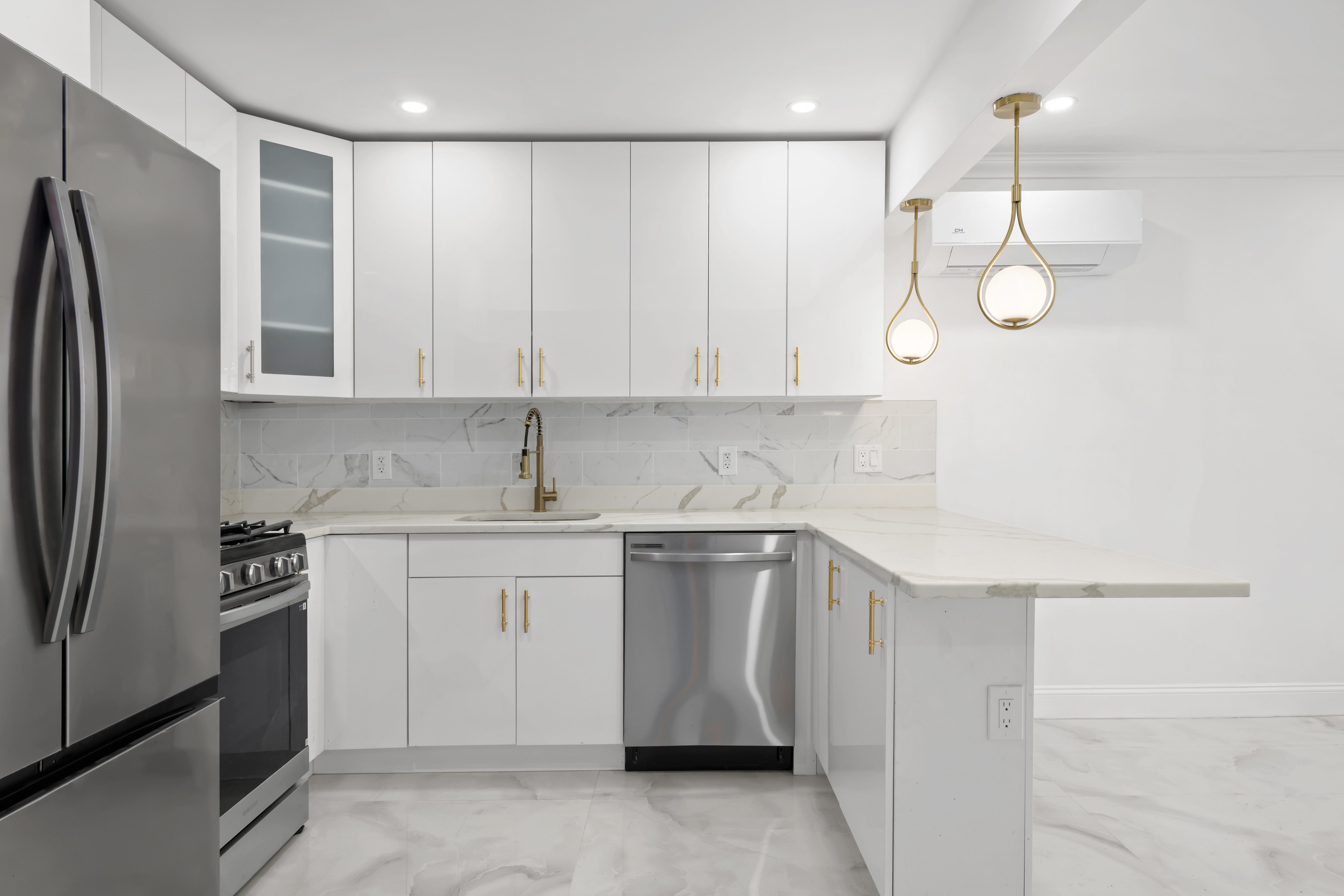 84 Himrod Street Brooklyn, NY 11221 - Photo 28 of 35 a kitchen with stainless steel appliances granite countertop a sink a refrigerator and a stove