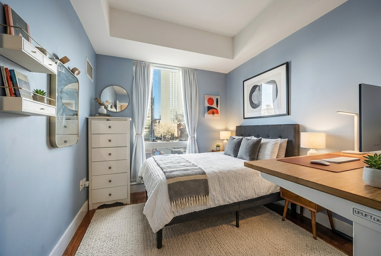 150 Myrtle Avenue, Unit 304 Brooklyn, NY 11201 - Photo 3 of 22 a bedroom with a bed and a dresser