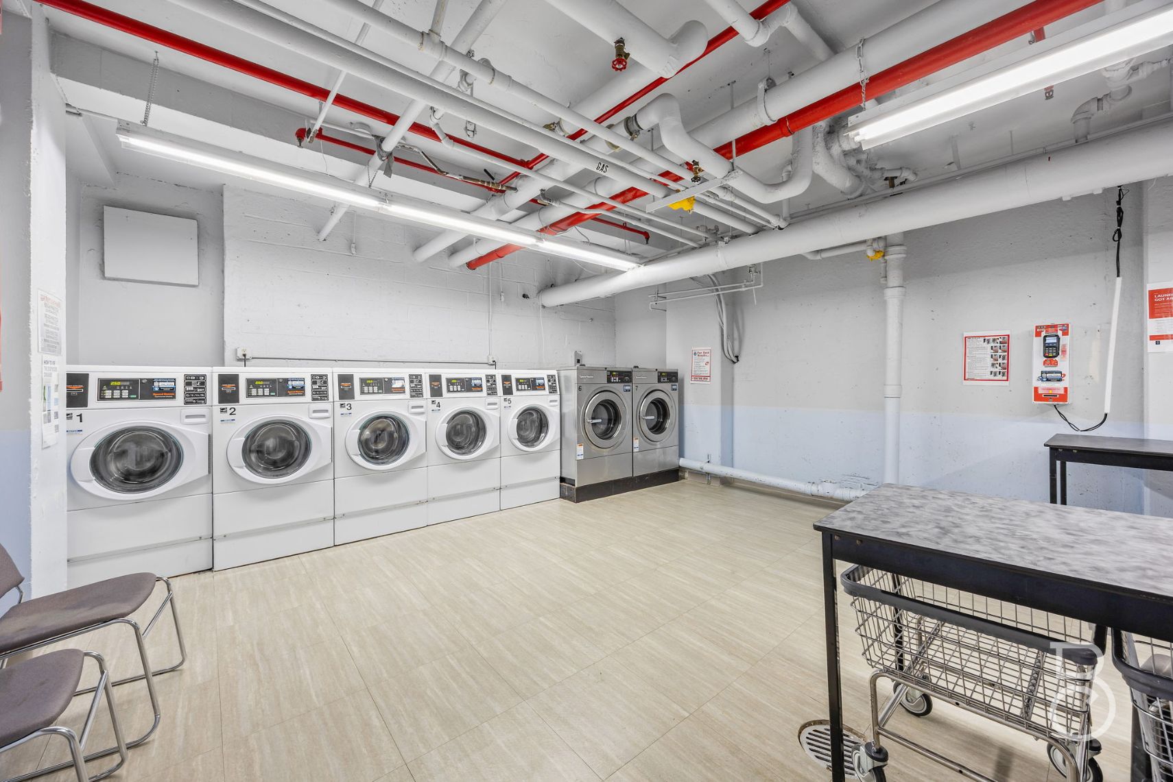 99-52 66th Road, Unit 5D Queens, NY 11374 - Photo 11 of 13 a utility room with stainless steel appliances wooden floor washer and dryer