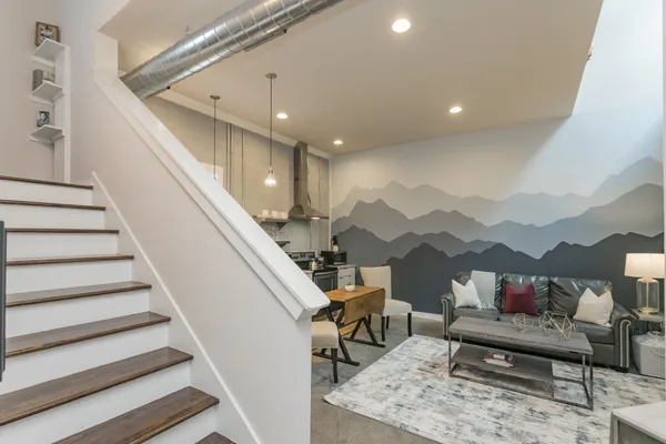 a living room with furniture