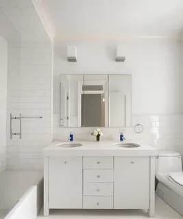 a bathroom with a double vanity sink mirror and
