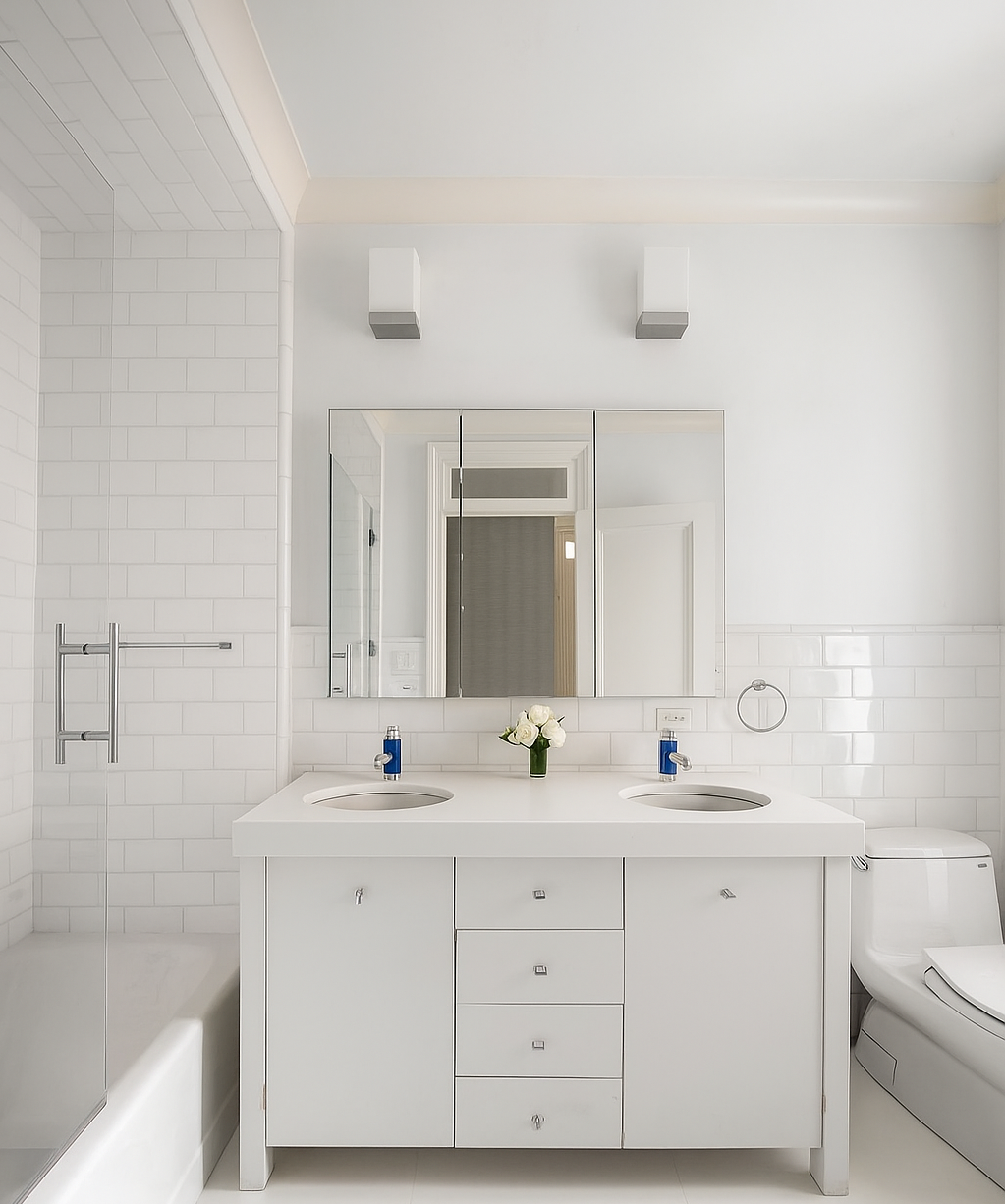 45 East 82nd Street, Unit 8-EAST Manhattan, NY 10028 - Photo 14 of 19 a bathroom with a double vanity sink mirror and