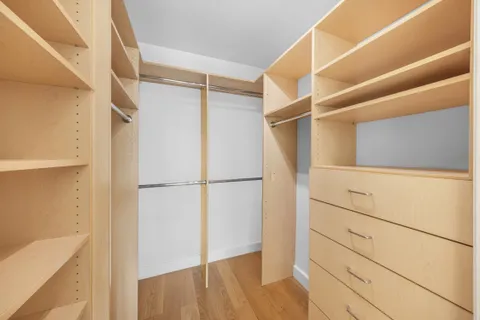 a view of walk in closet with empty racks