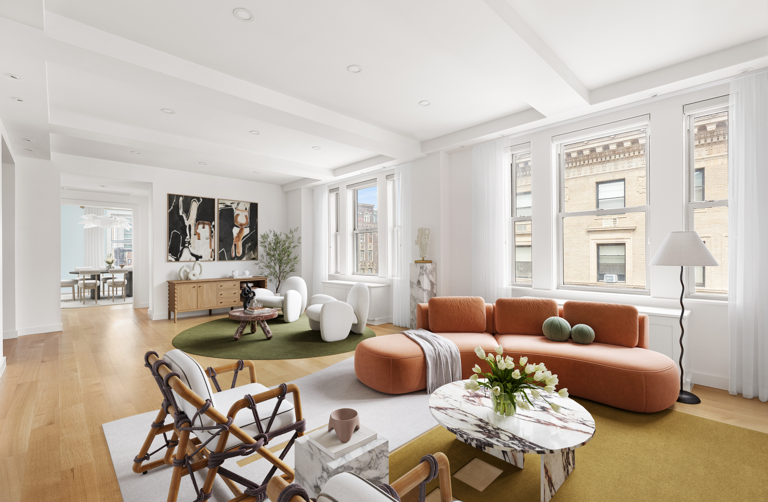 240 West End Avenue, Unit PH Manhattan, NY 10023 - Photo 2 of 25 a living room with furniture and a large window