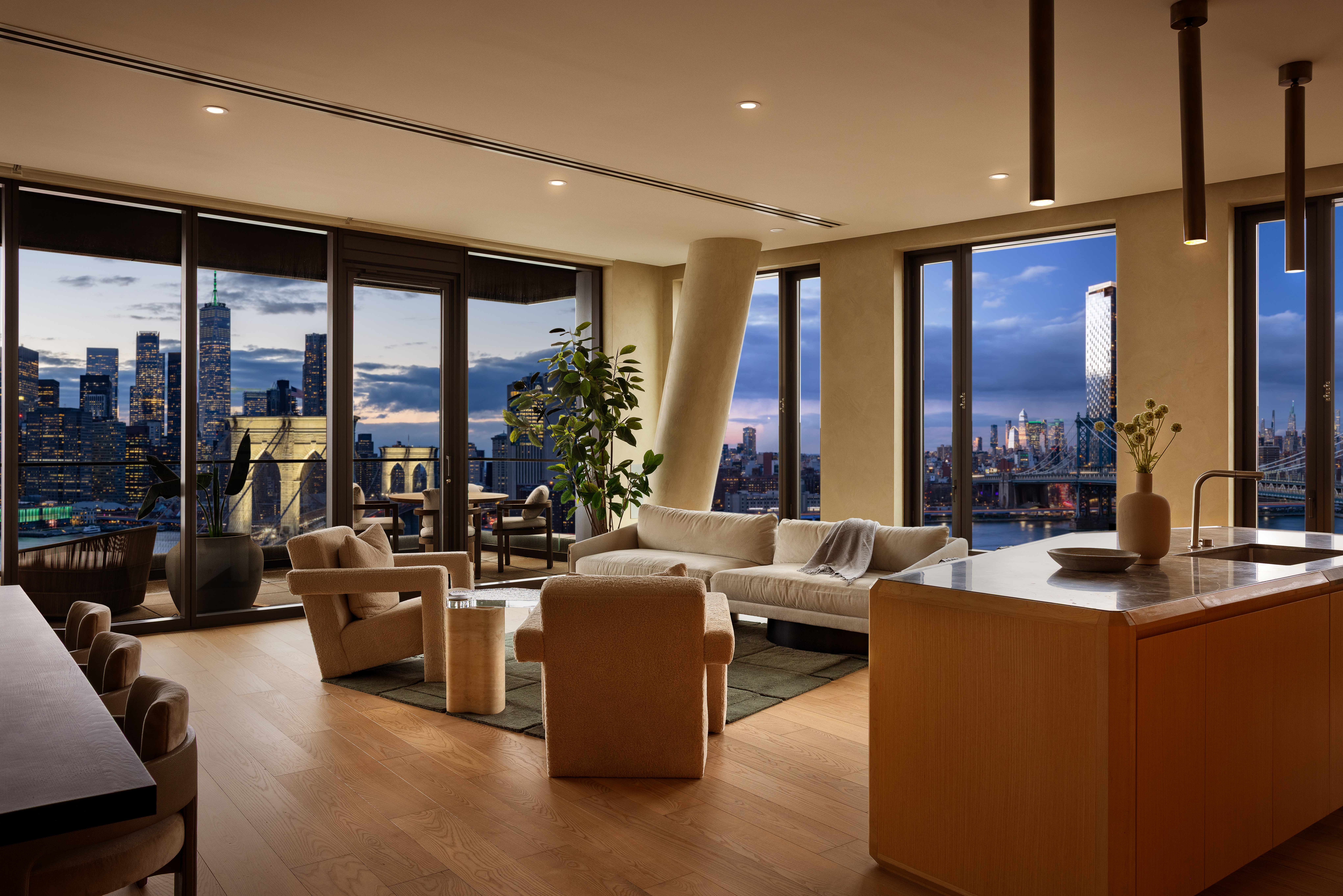 a large living room with large windows