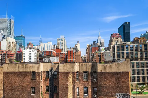 a city view with tall buildings
