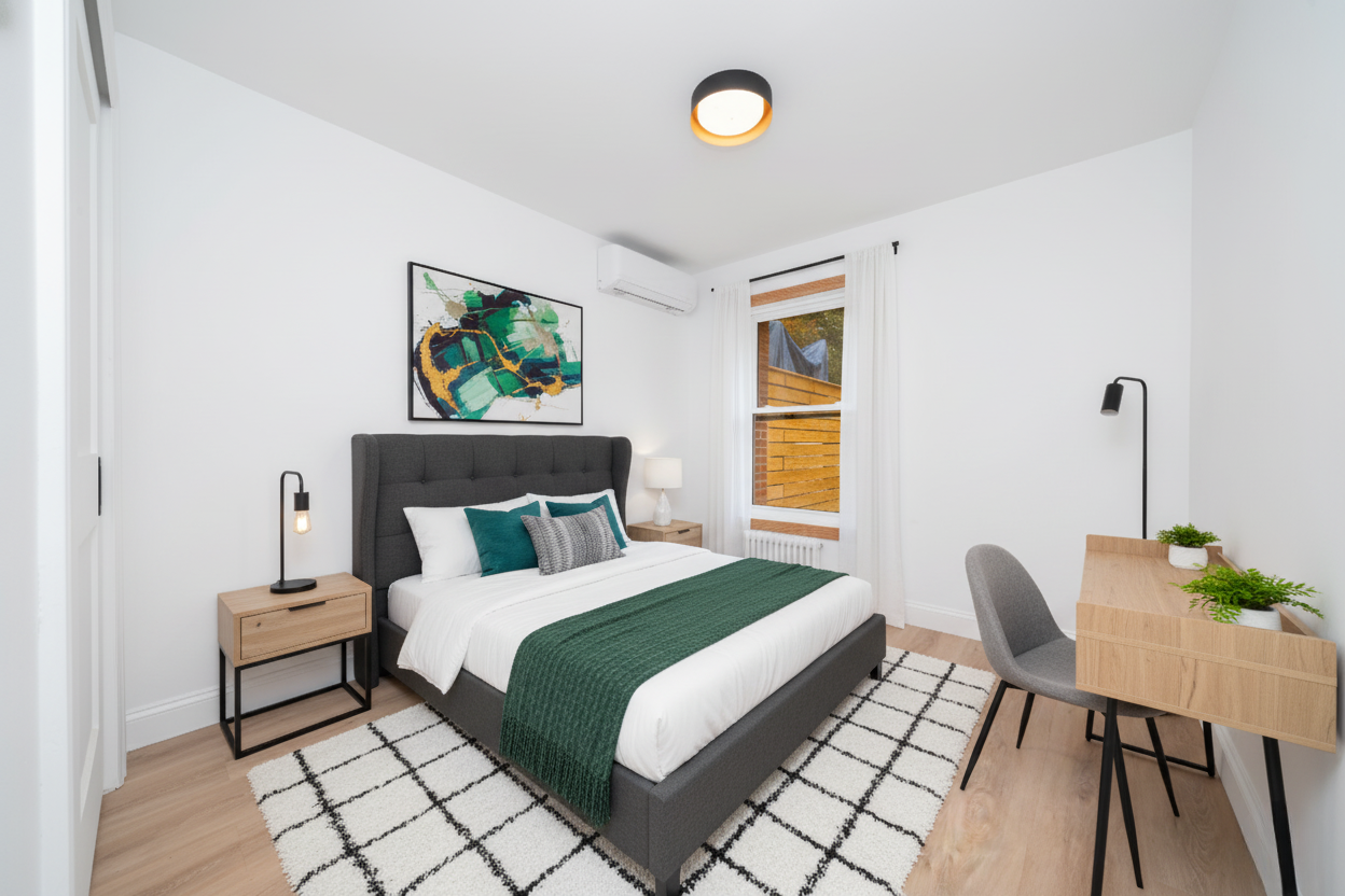 248 Eldert Street, Unit 1 Brooklyn, NY 11207 - Photo 10 of 12 a bedroom with a bed and a chair