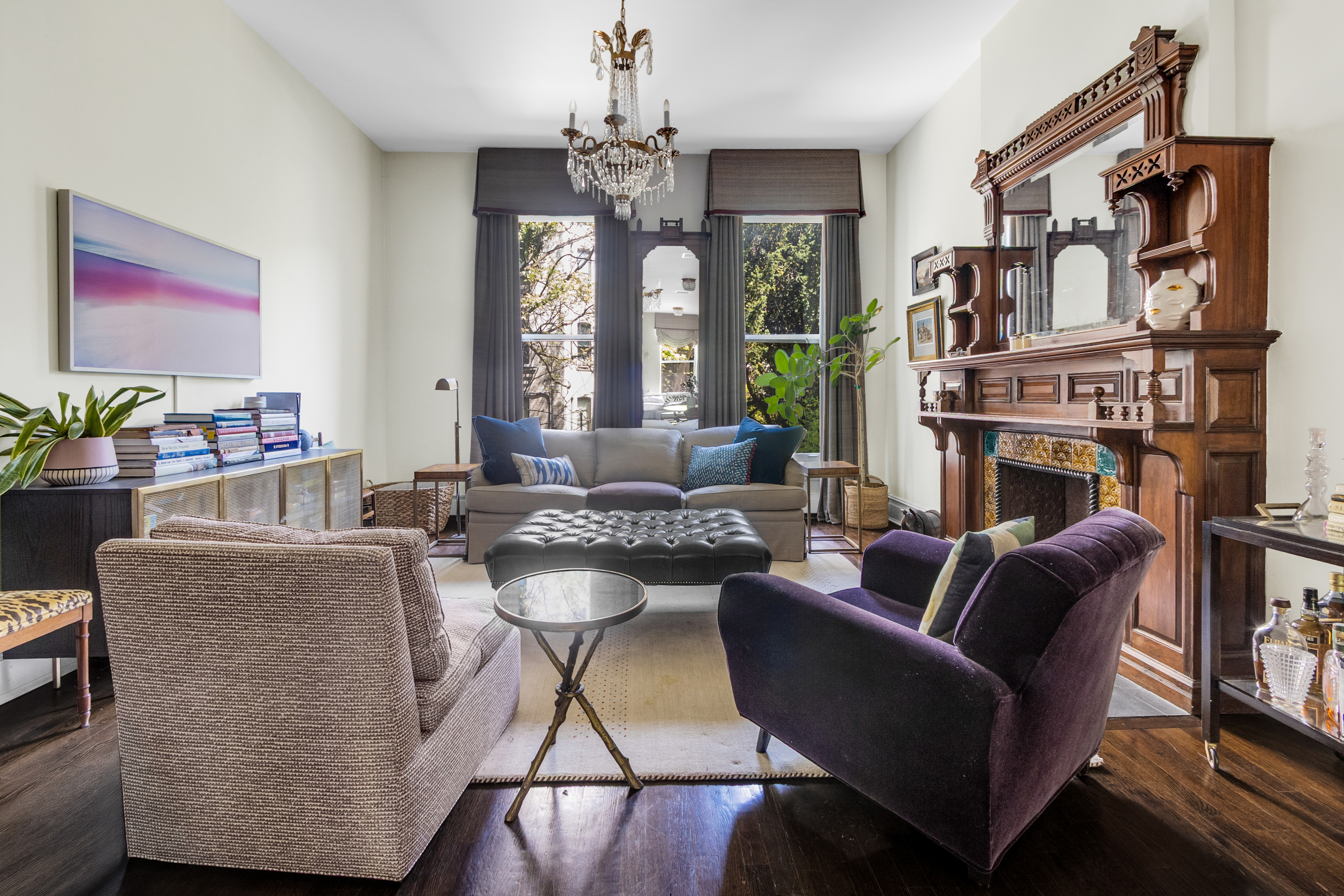 125 West 132nd Street Manhattan, NY 10027 - Photo 1 of 21 a living room with fireplace furniture and a chandelier