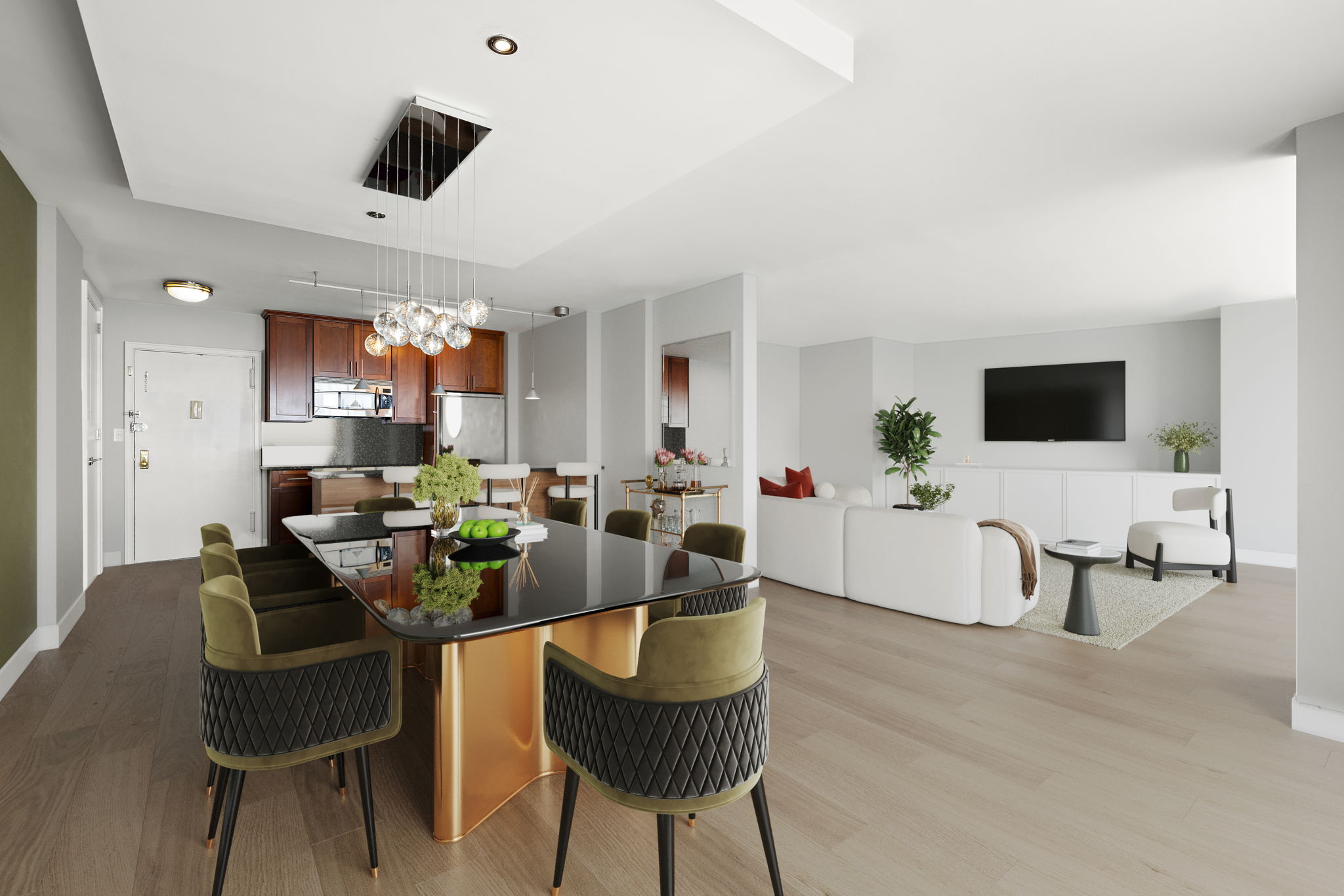 380 Mountain Road, Unit 1906 Union City, NJ 07087 - Photo 5 of 18 a living room with furniture and a flat screen tv