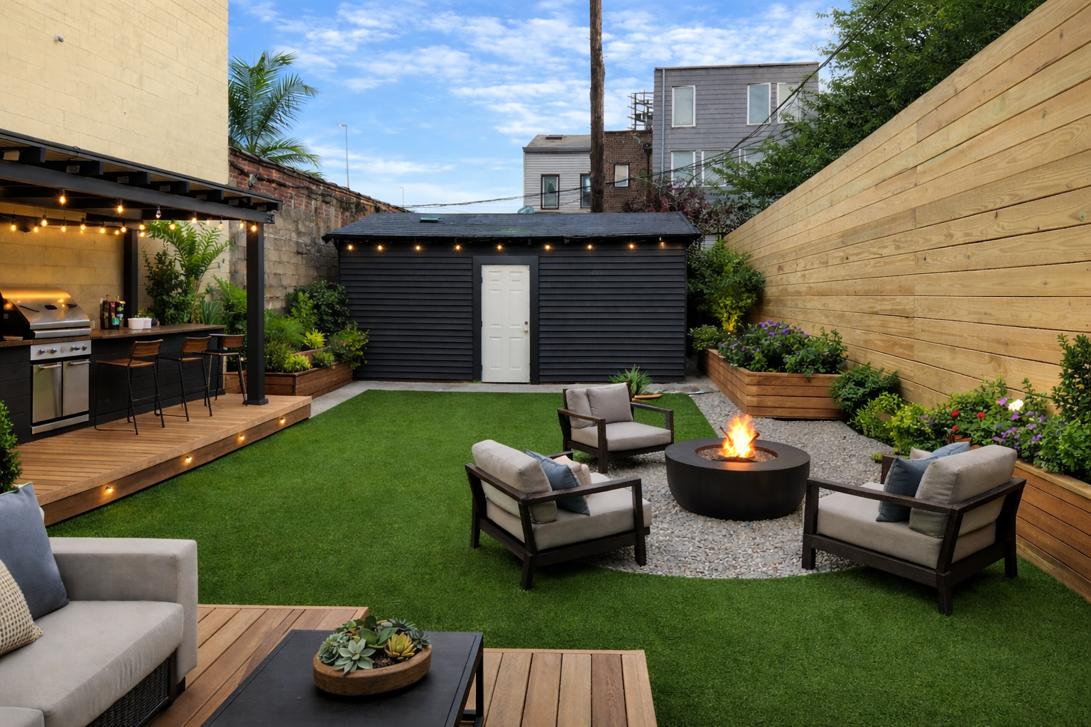 131 20th Street, Unit MULTI Brooklyn, NY 11232 - Photo 10 of 16 a view of a patio with couches potted plants and a big yard