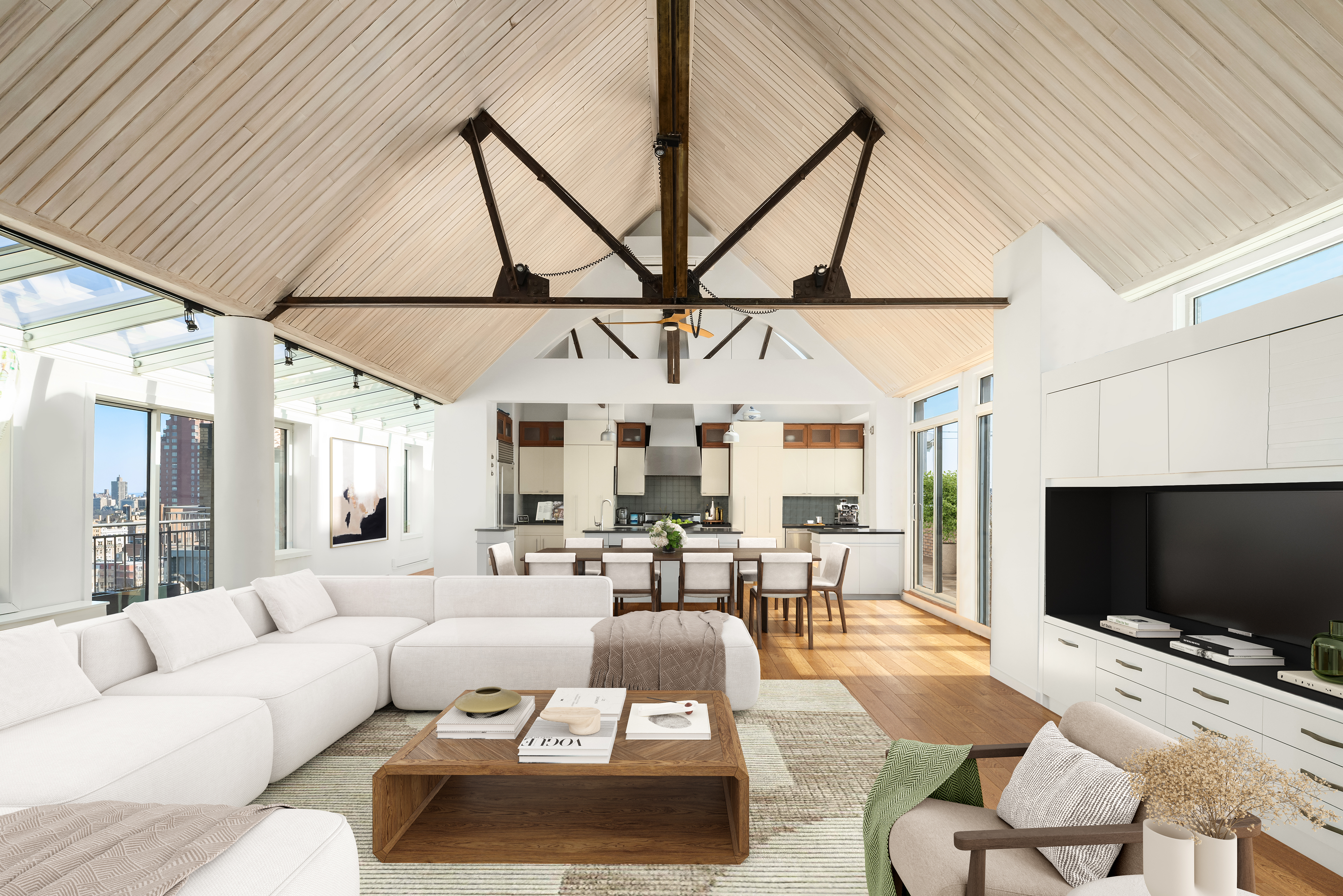 2166 Broadway, Unit PH Manhattan, NY 10024 - Photo 4 of 37 a living room with furniture a flat screen tv and a large window