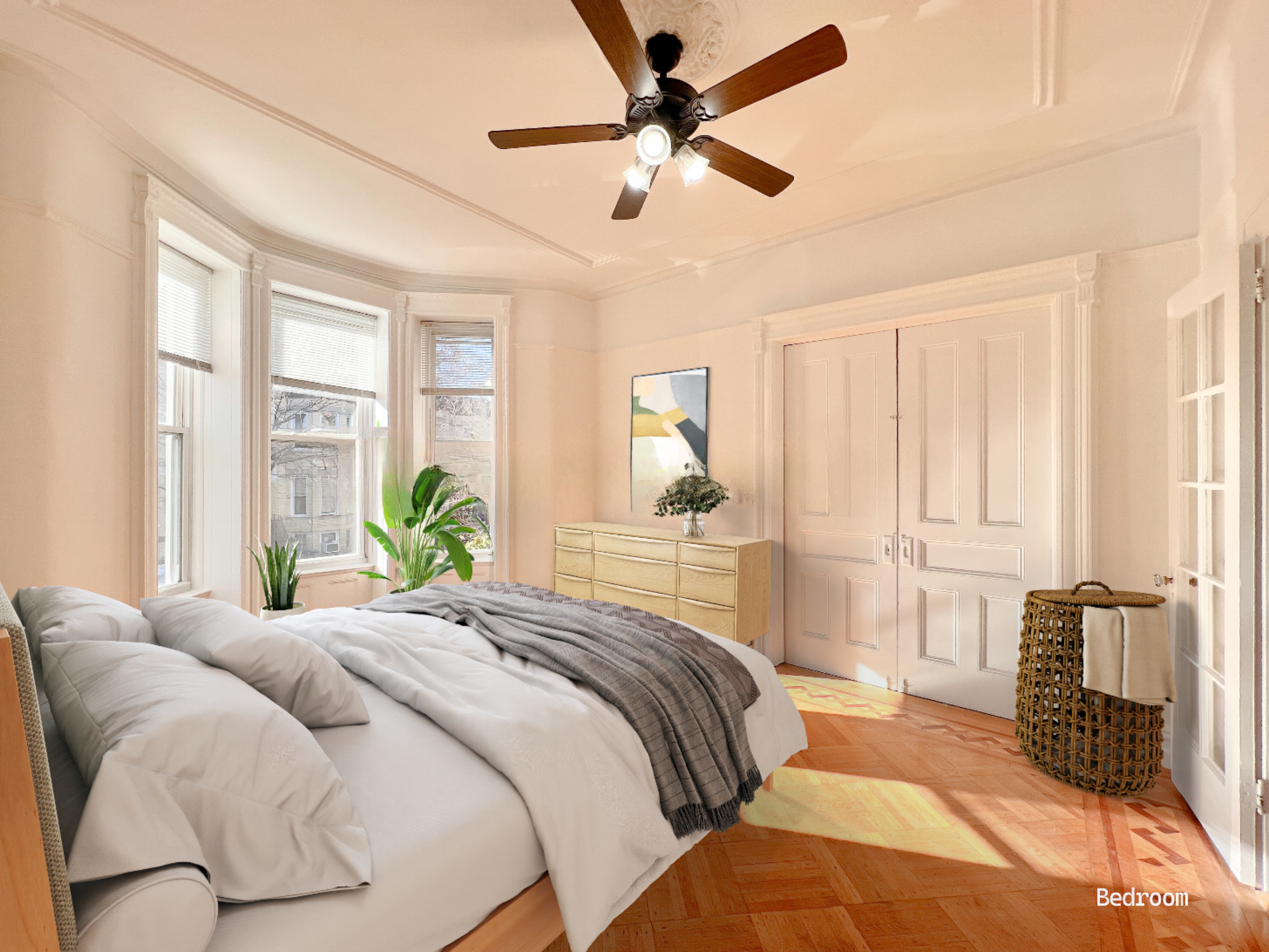 271 71st Street, Unit 2 Brooklyn, NY 11209 - Photo 3 of 10 a bedroom with a bed a chandelier and a large window