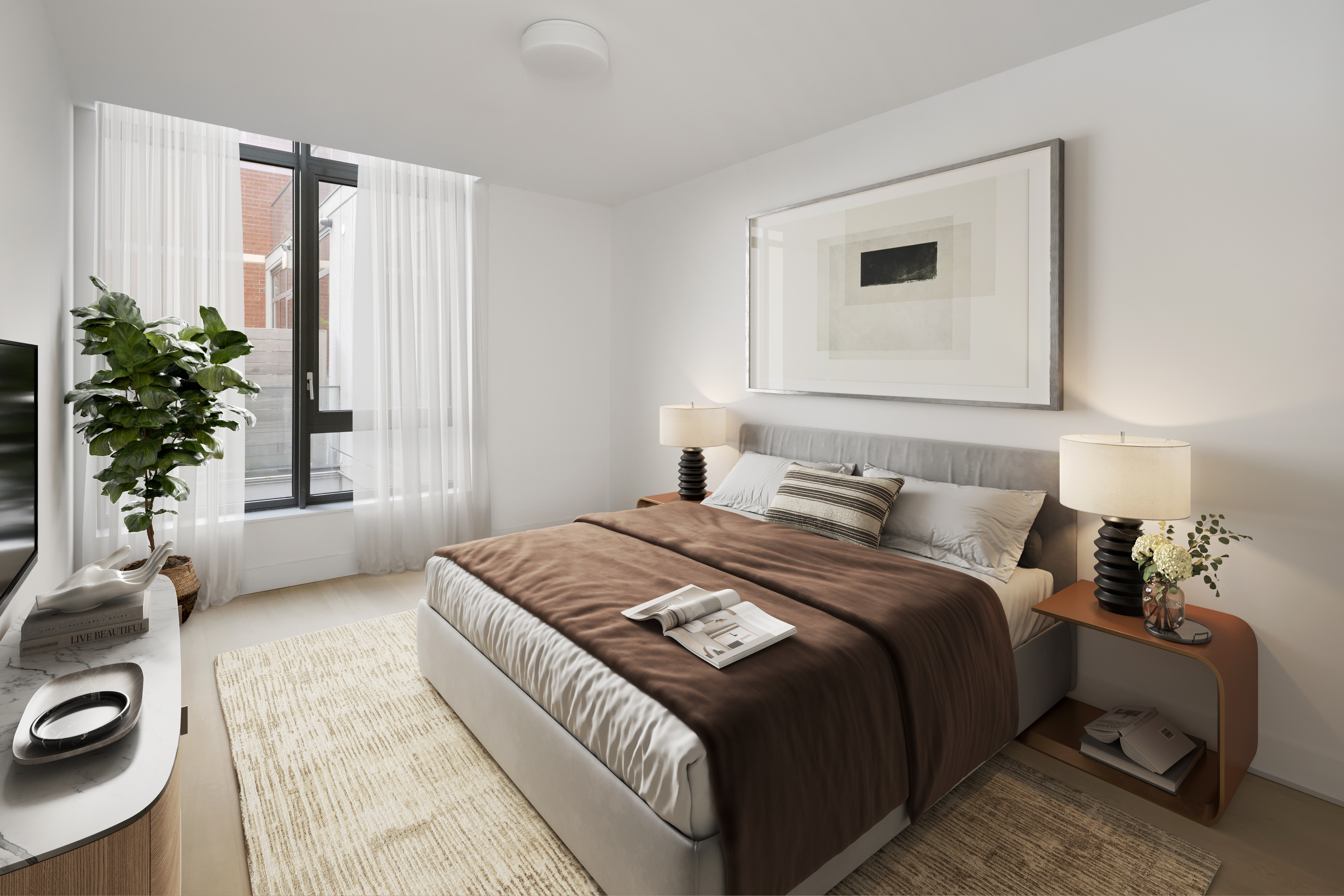 251 1st Street, Unit 1A Brooklyn, NY 11215 - Photo 4 of 12 a bedroom with a bed and a potted plant
