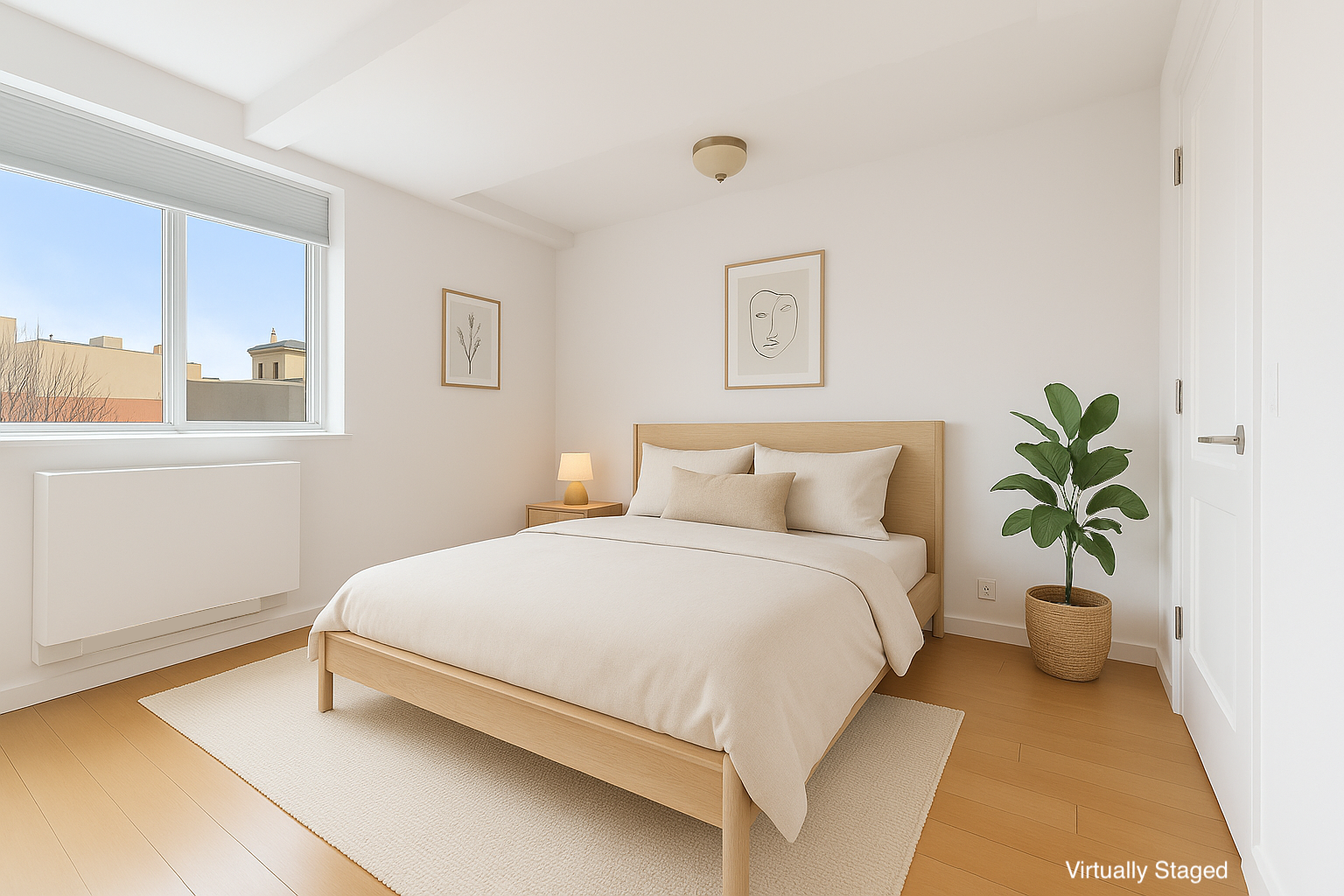 301 West 115th Street, Unit 6J Manhattan, NY 10026 - Photo 2 of 9 a bedroom with a bed and a potted plant