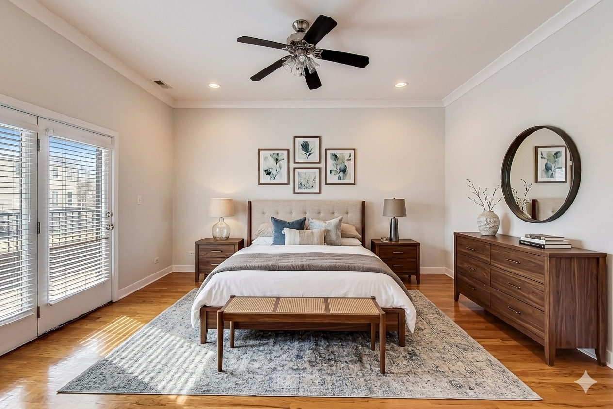 4845 North Springfield Avenue, Unit 2 Chicago, IL 60625 - Photo 22 of 32 a bedroom with a bed a dresser and chair