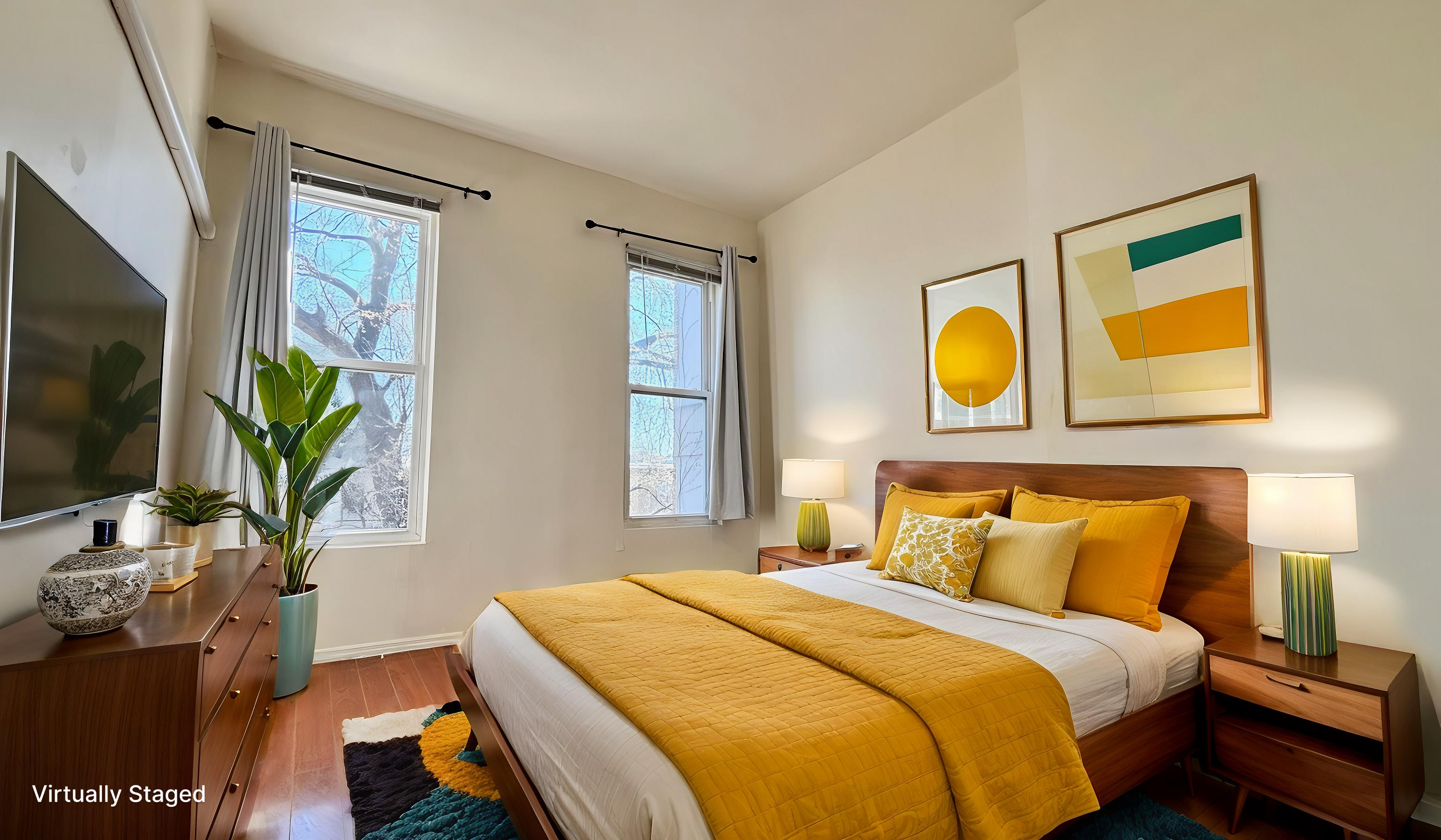 74 Himrod Street, Unit 2 Brooklyn, NY 11221 - Photo 2 of 16 a bedroom with a bed and a flat screen tv